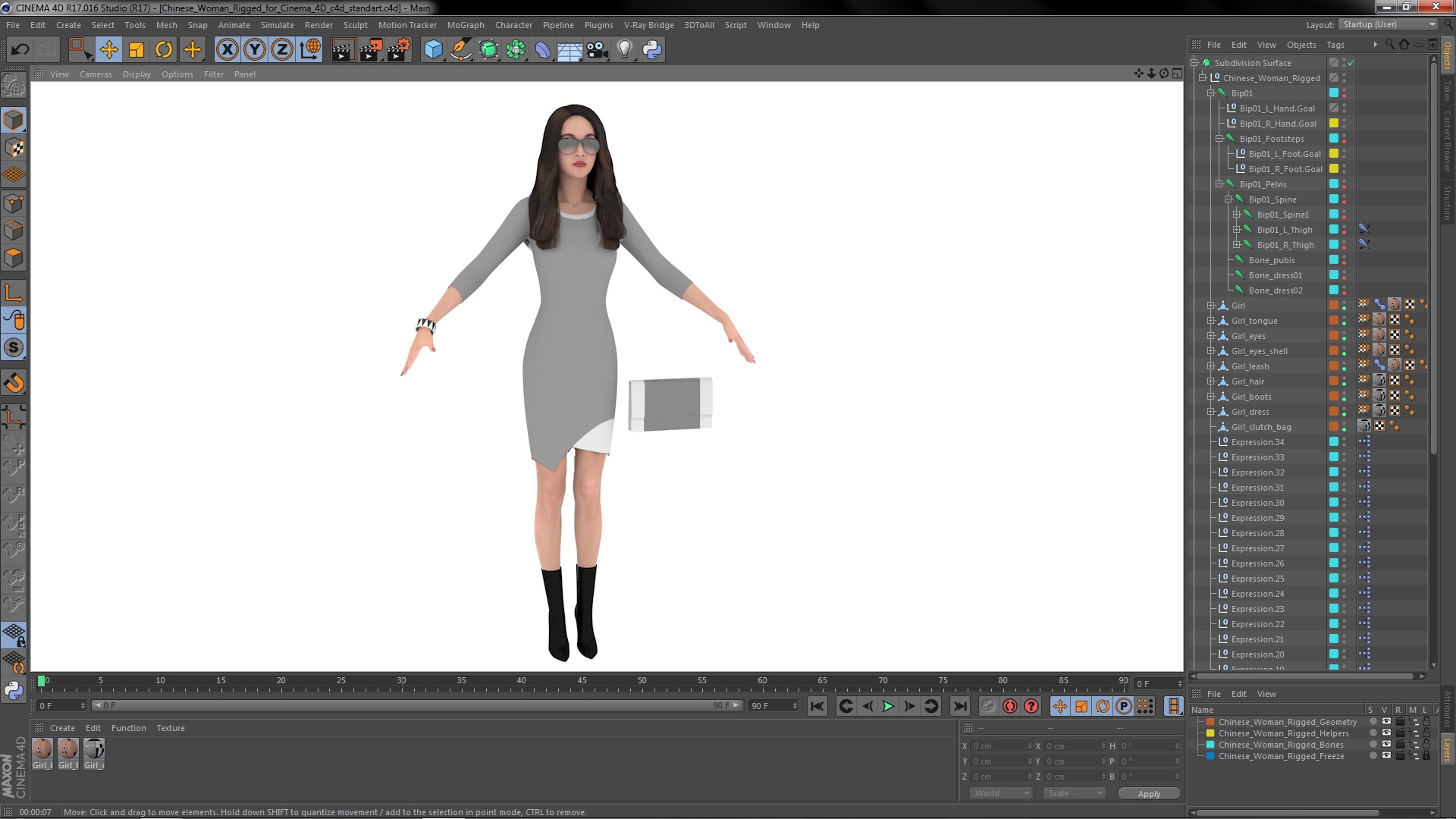 Chinese Woman Rigged for Cinema 4D 3D model