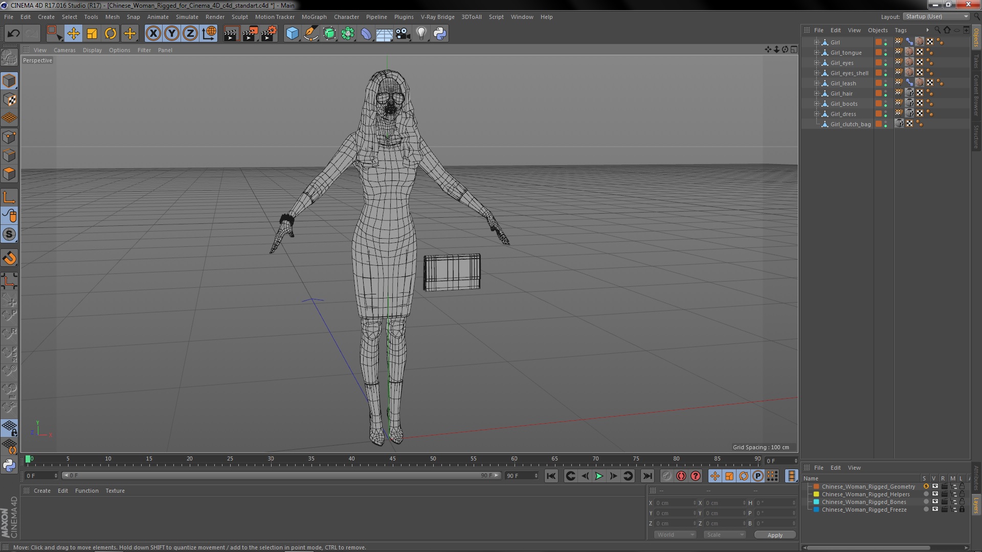 Chinese Woman Rigged for Cinema 4D 3D model