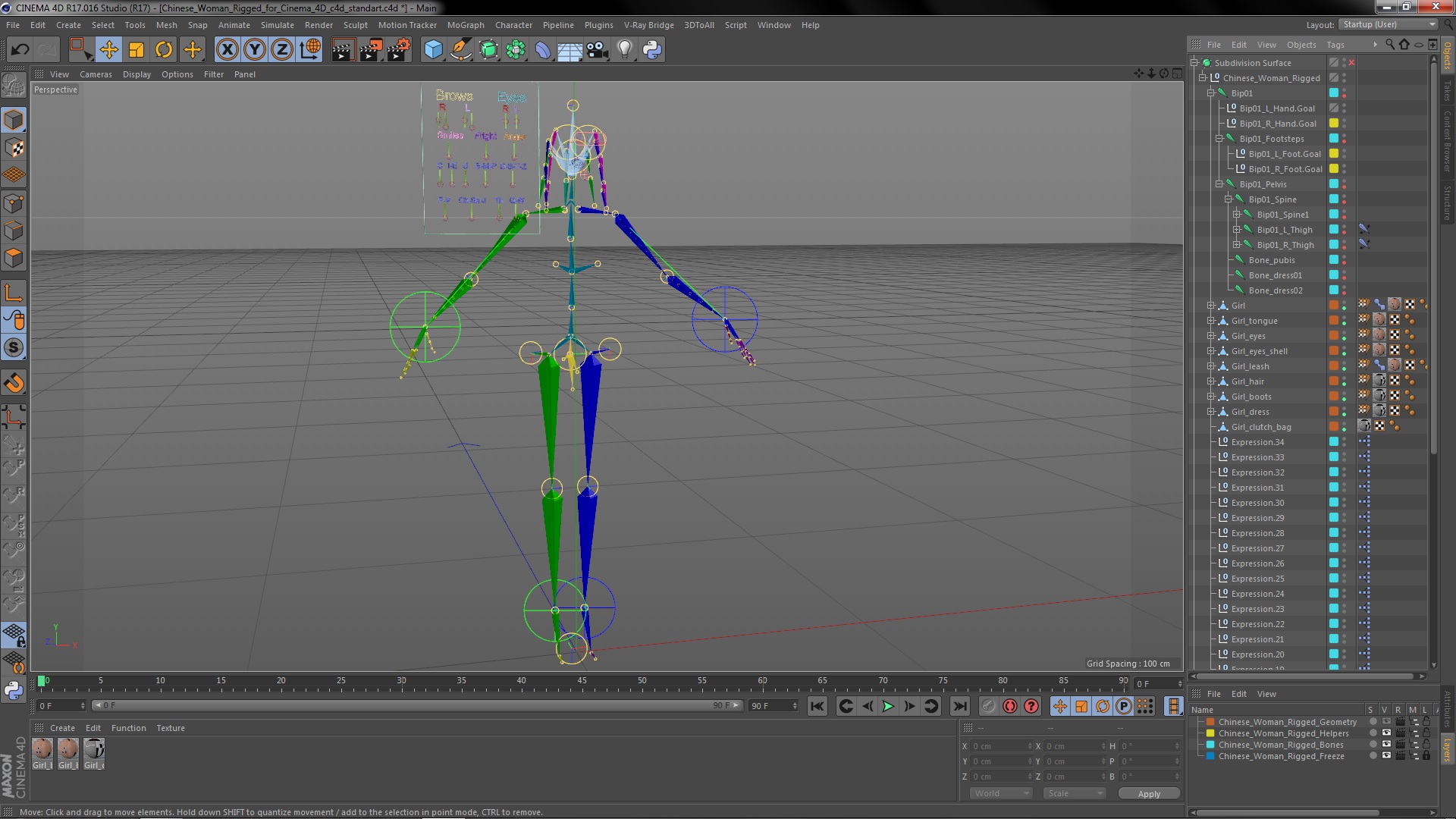 Chinese Woman Rigged for Cinema 4D 3D model