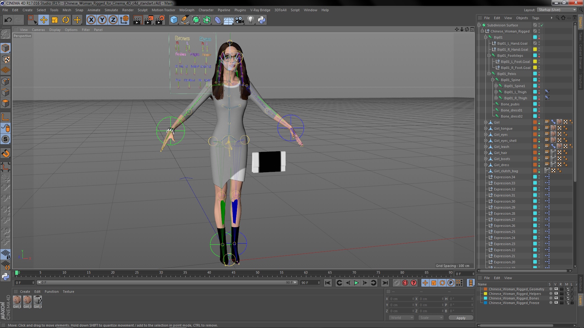 Chinese Woman Rigged for Cinema 4D 3D model
