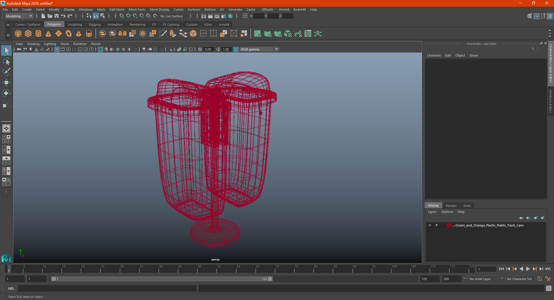 Green and Orange Plastic Public Trash Cans 3D