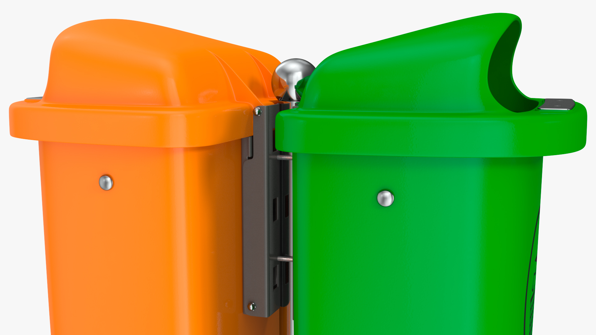Green and Orange Plastic Public Trash Cans 3D