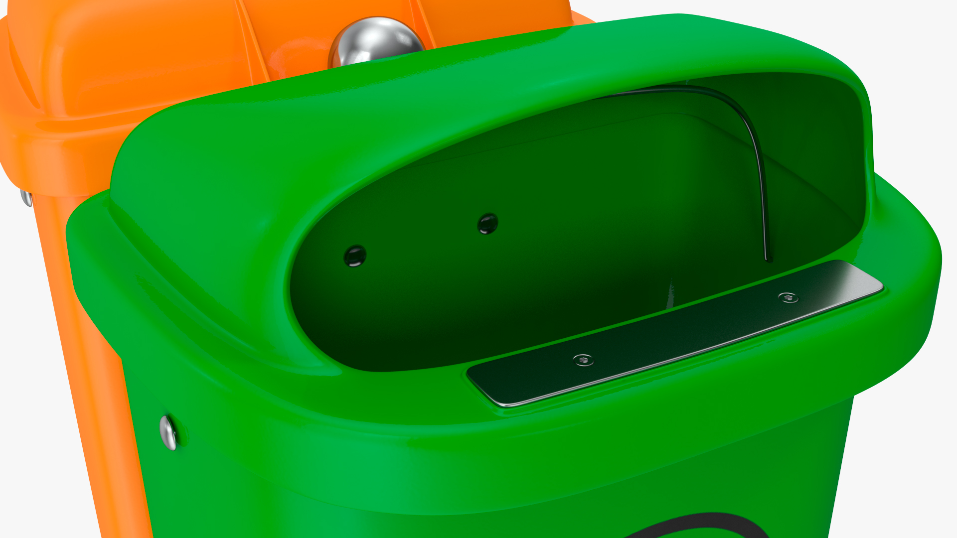 Green and Orange Plastic Public Trash Cans 3D
