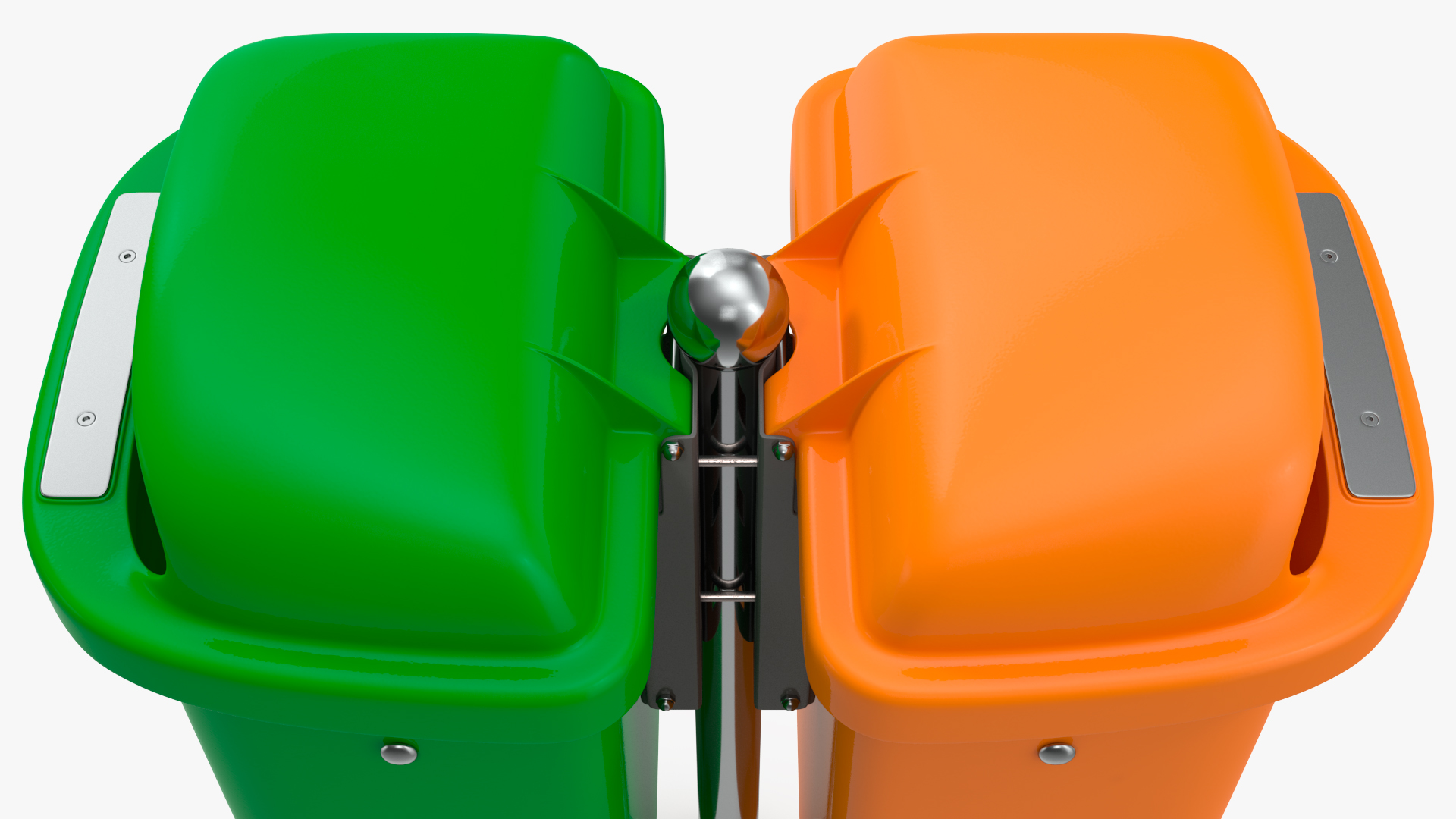 Green and Orange Plastic Public Trash Cans 3D