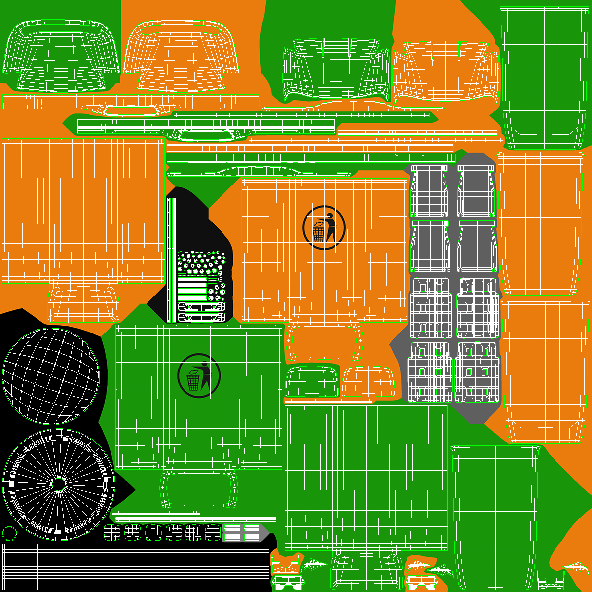 Green and Orange Plastic Public Trash Cans 3D