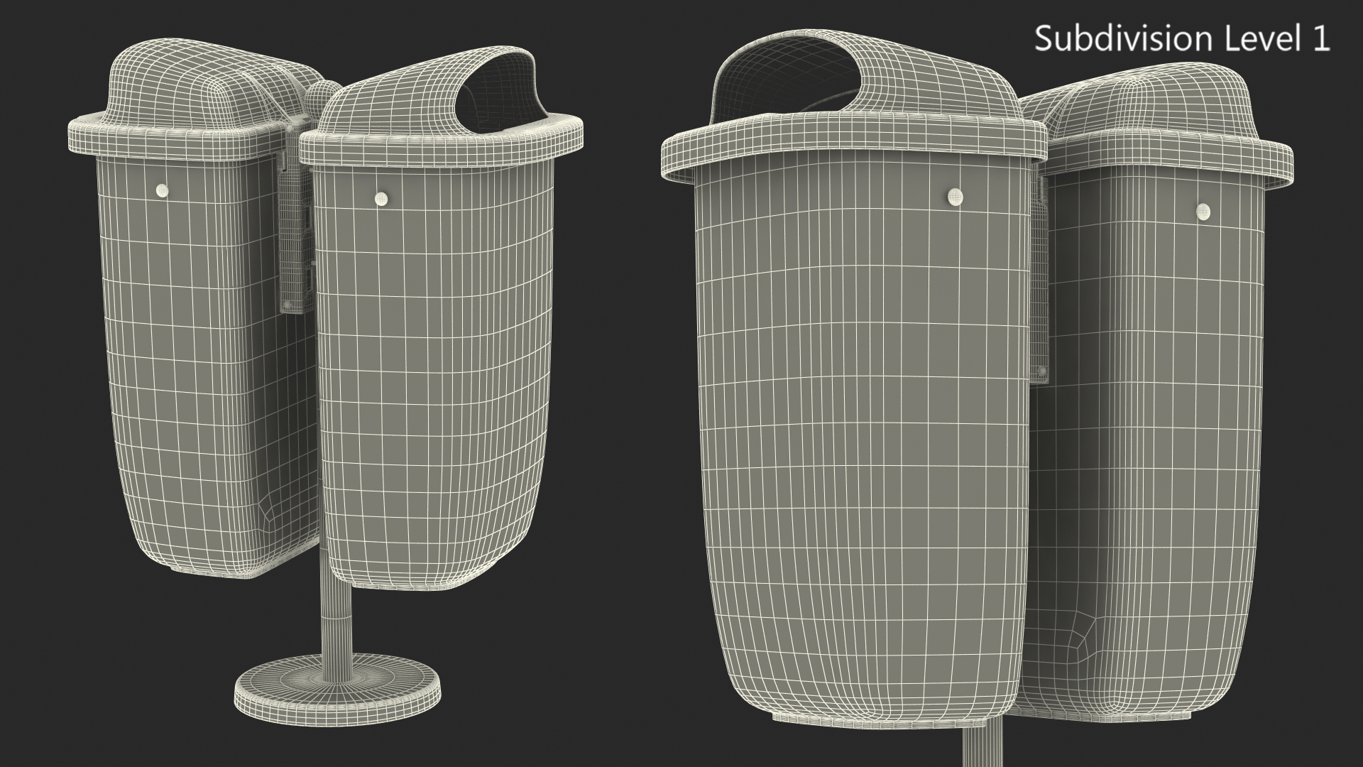 Green and Orange Plastic Public Trash Cans 3D
