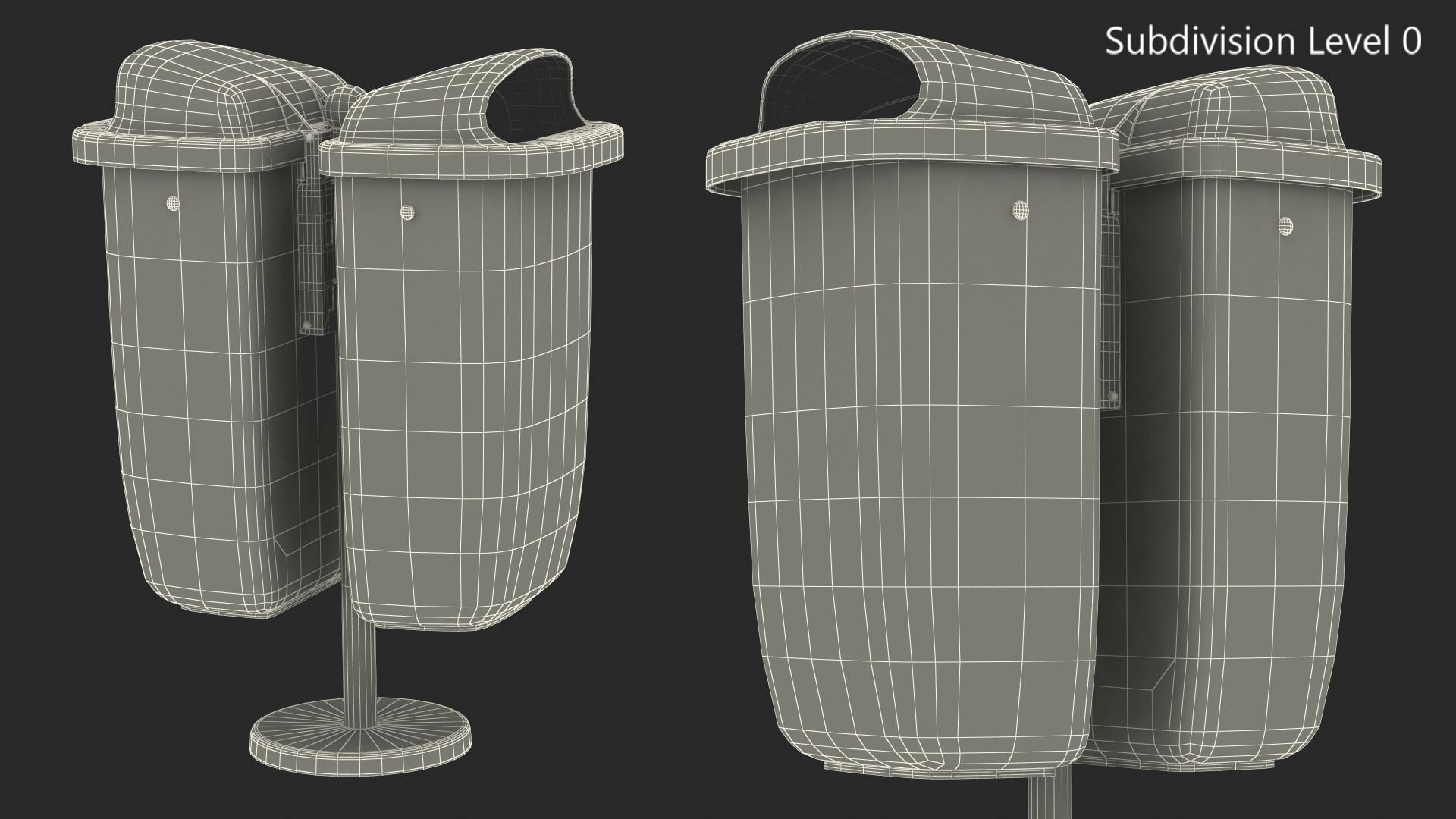 Green and Orange Plastic Public Trash Cans 3D