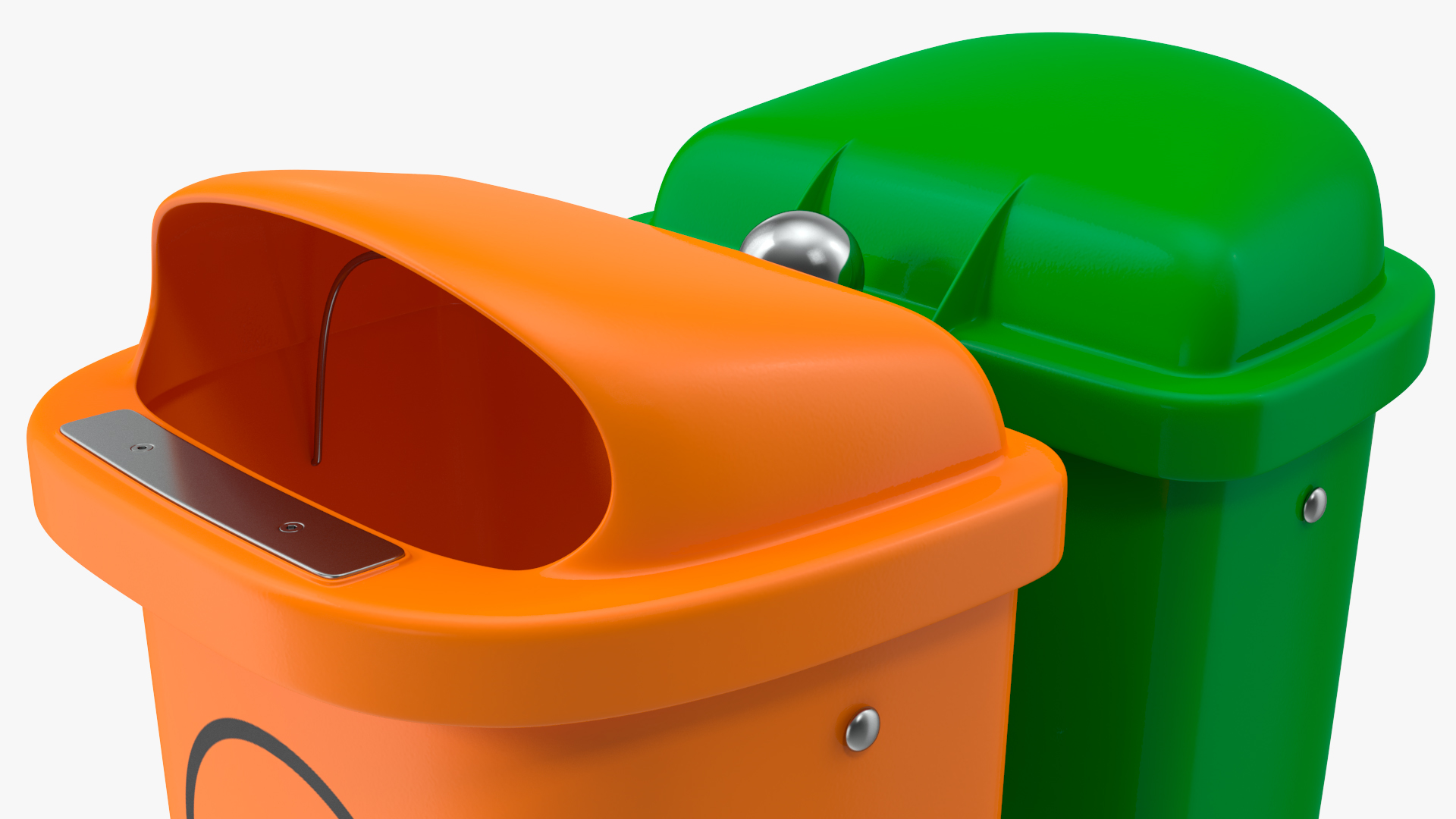 Green and Orange Plastic Public Trash Cans 3D