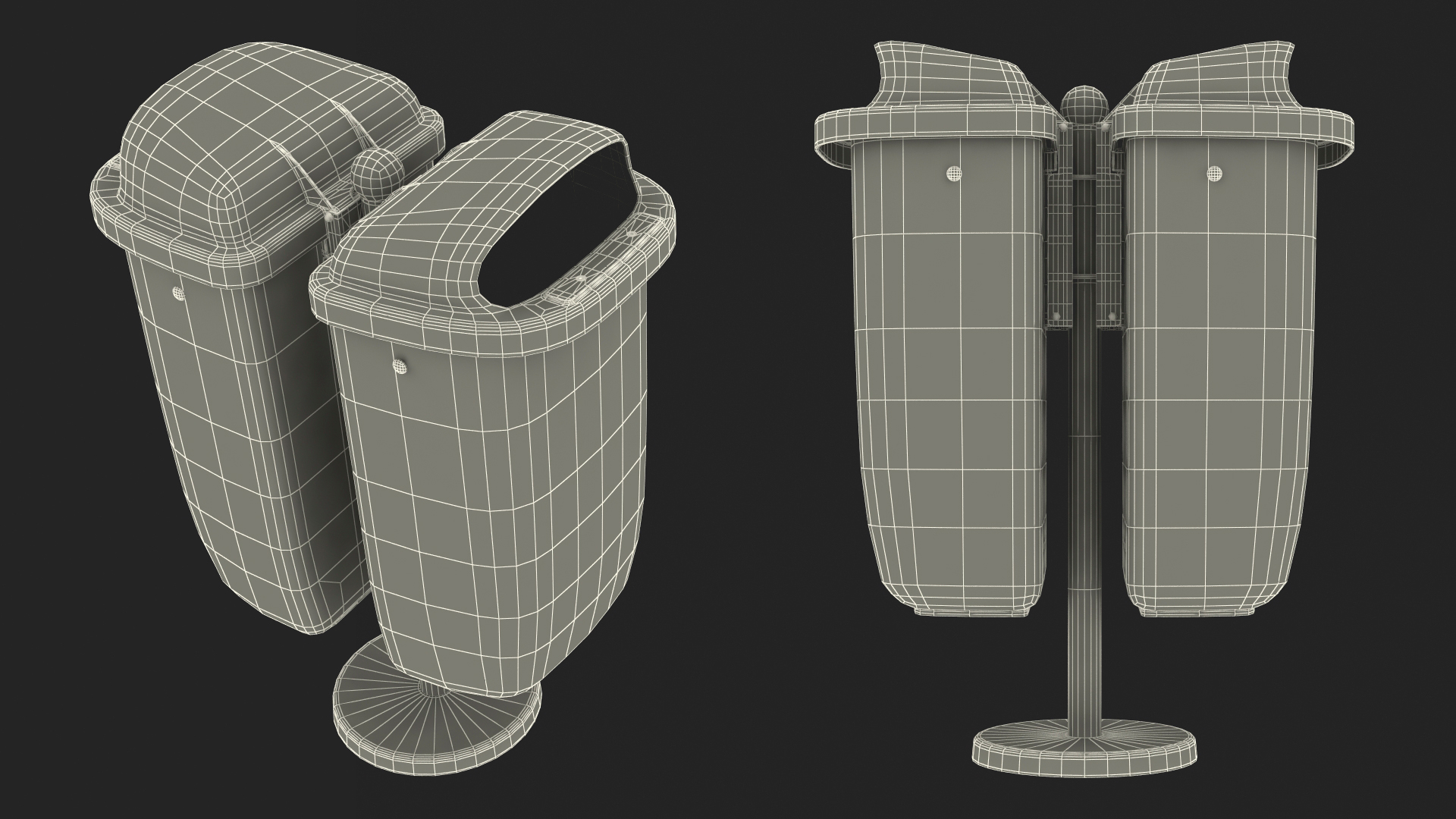 Green and Orange Plastic Public Trash Cans 3D
