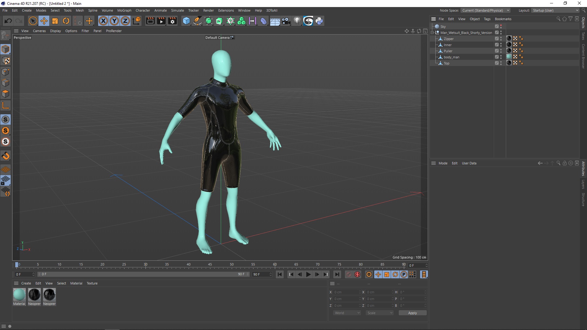 Man Wetsuit Black Shorty Version 3D