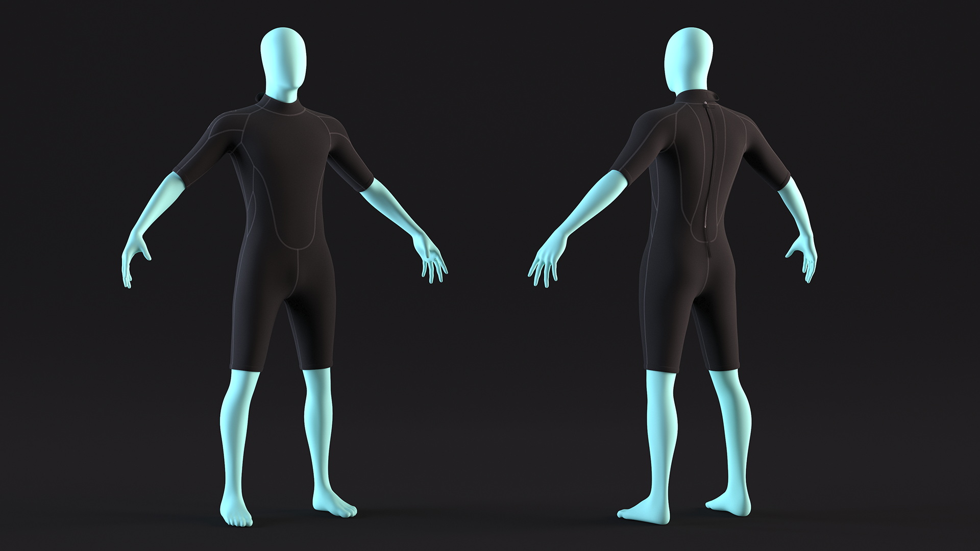 Man Wetsuit Black Shorty Version 3D