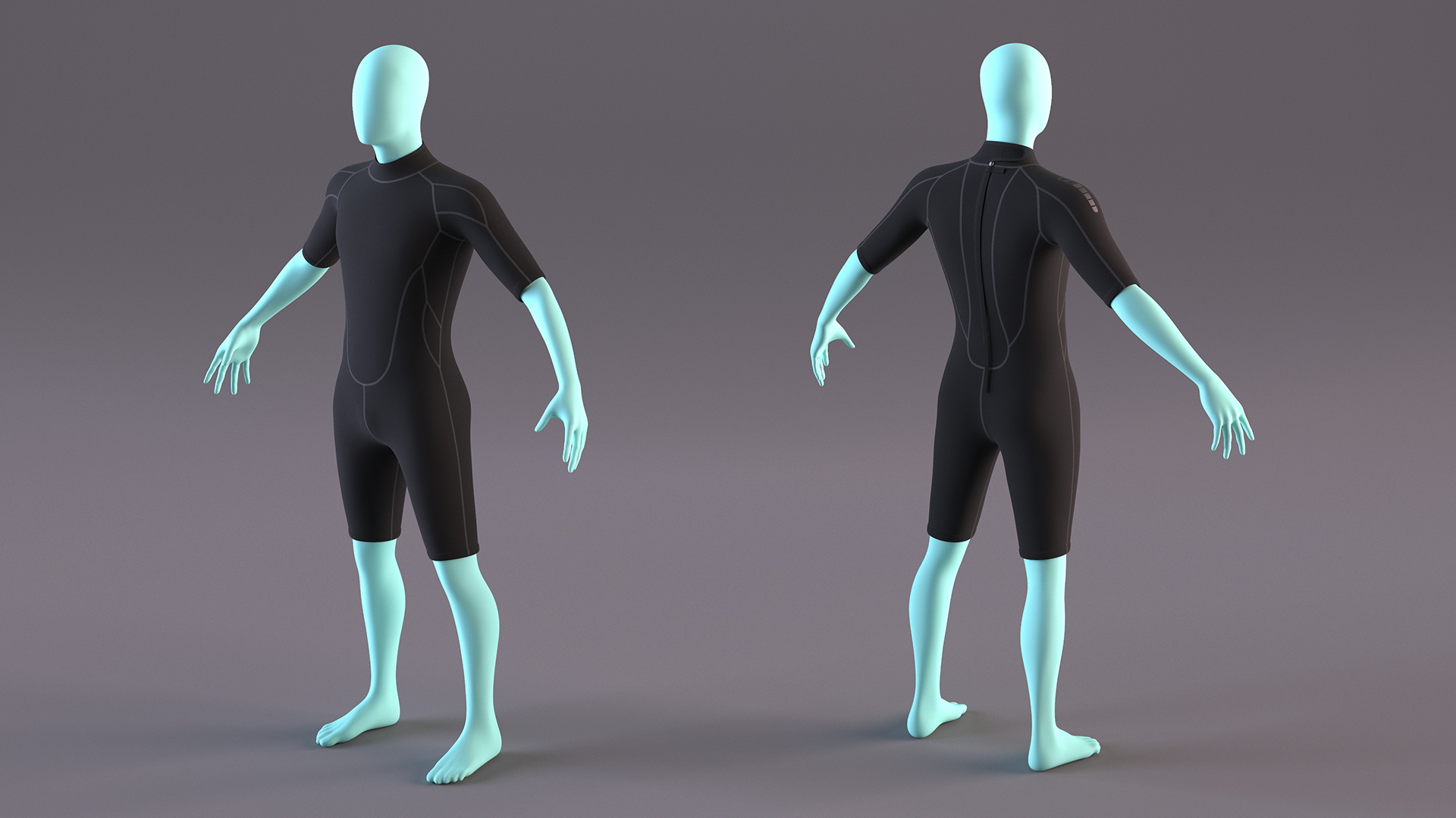 Man Wetsuit Black Shorty Version 3D