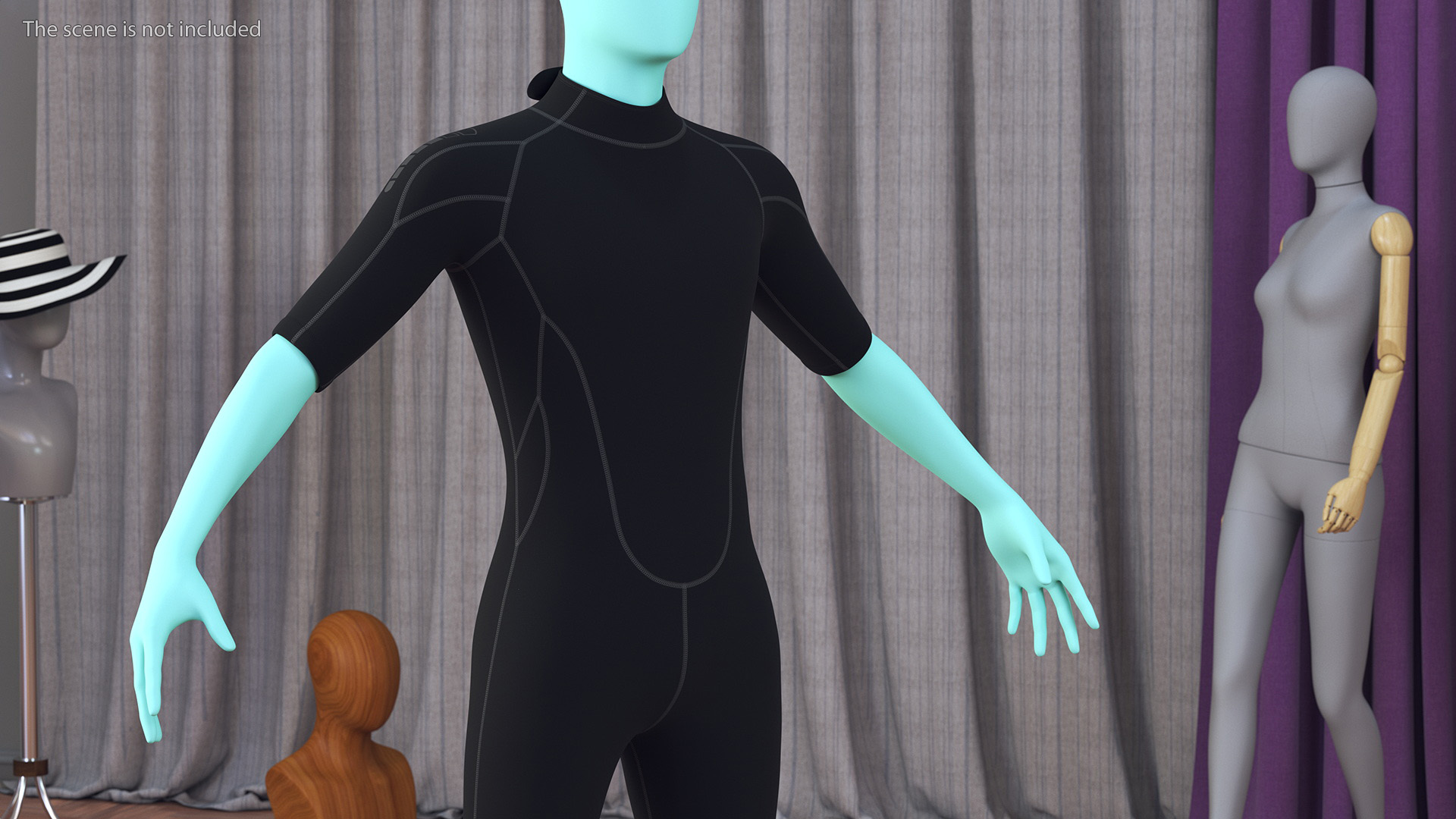 Man Wetsuit Black Shorty Version 3D