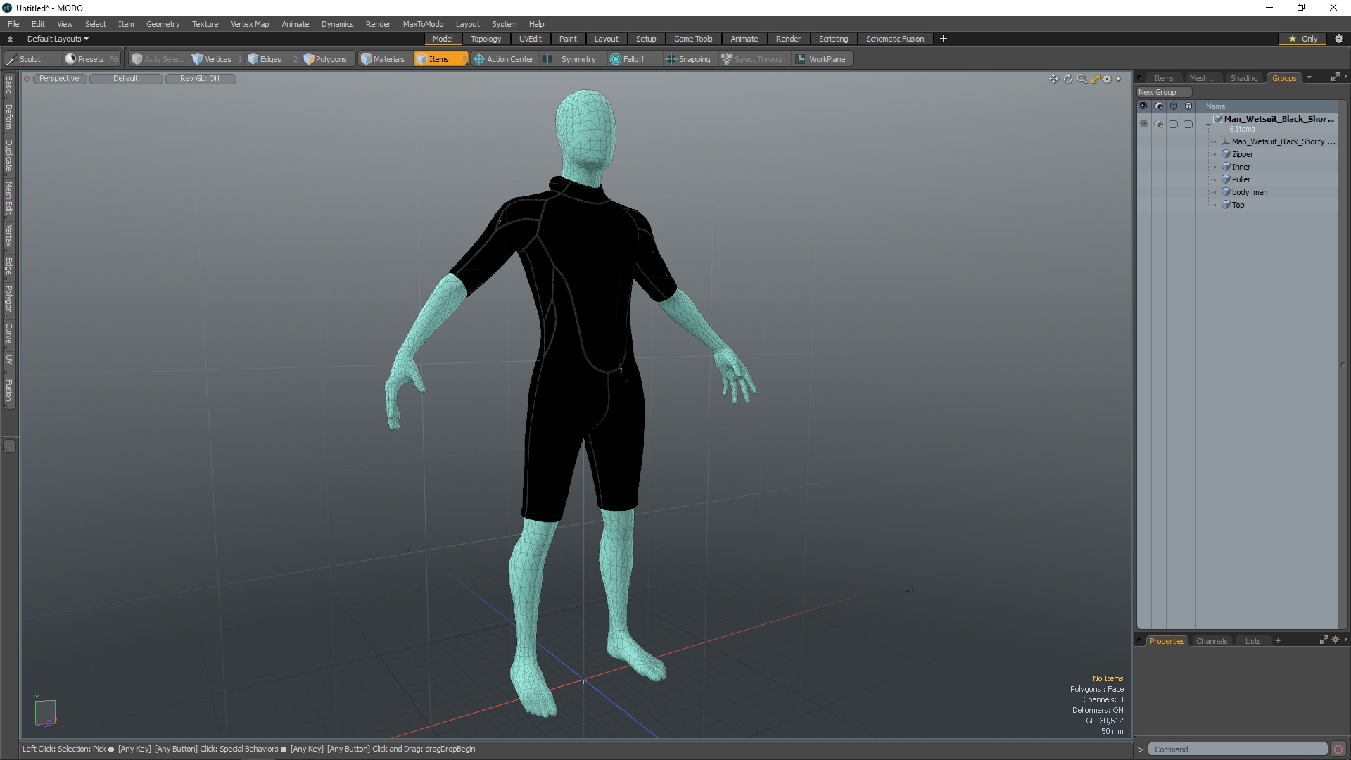 Man Wetsuit Black Shorty Version 3D