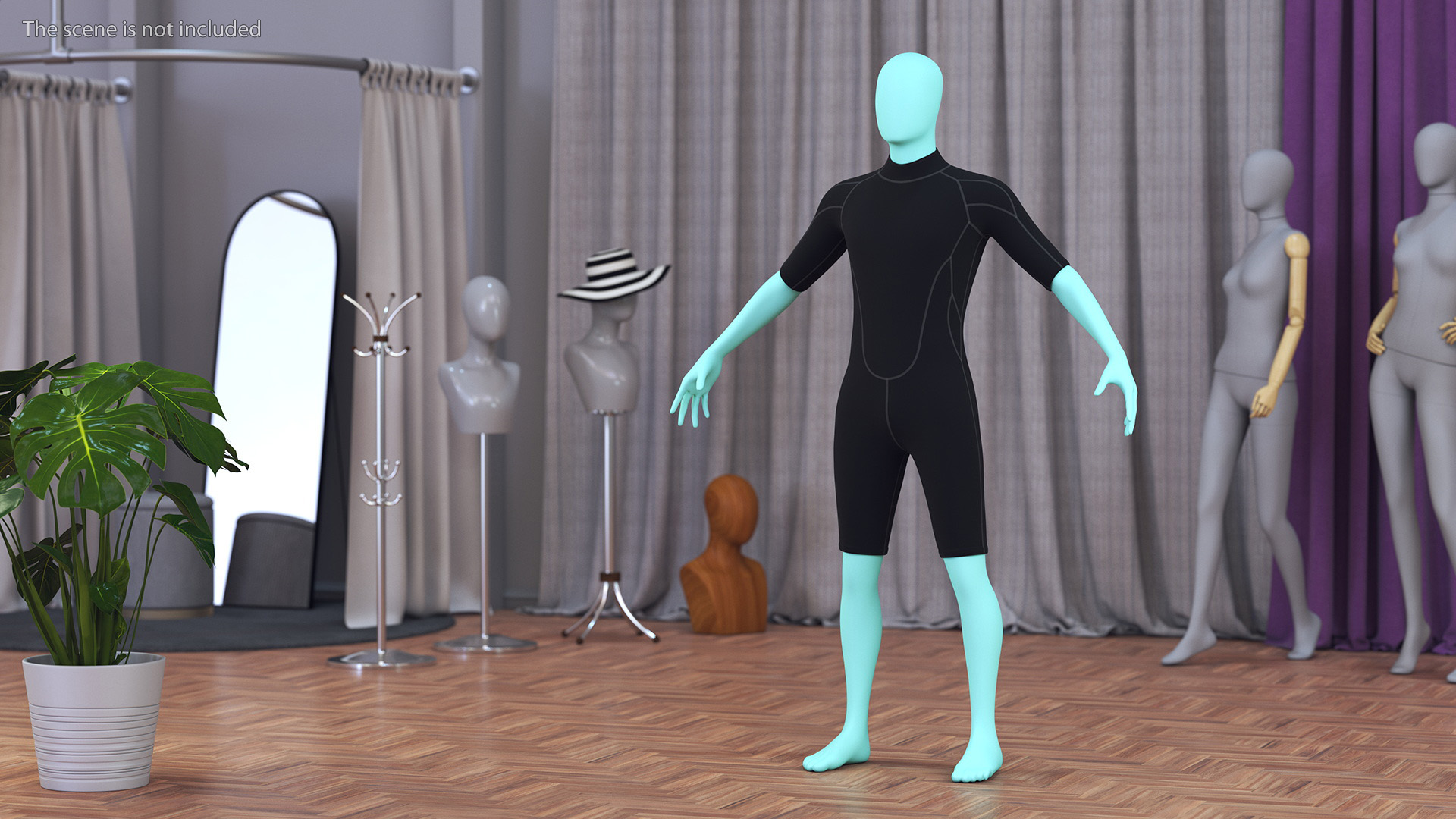Man Wetsuit Black Shorty Version 3D
