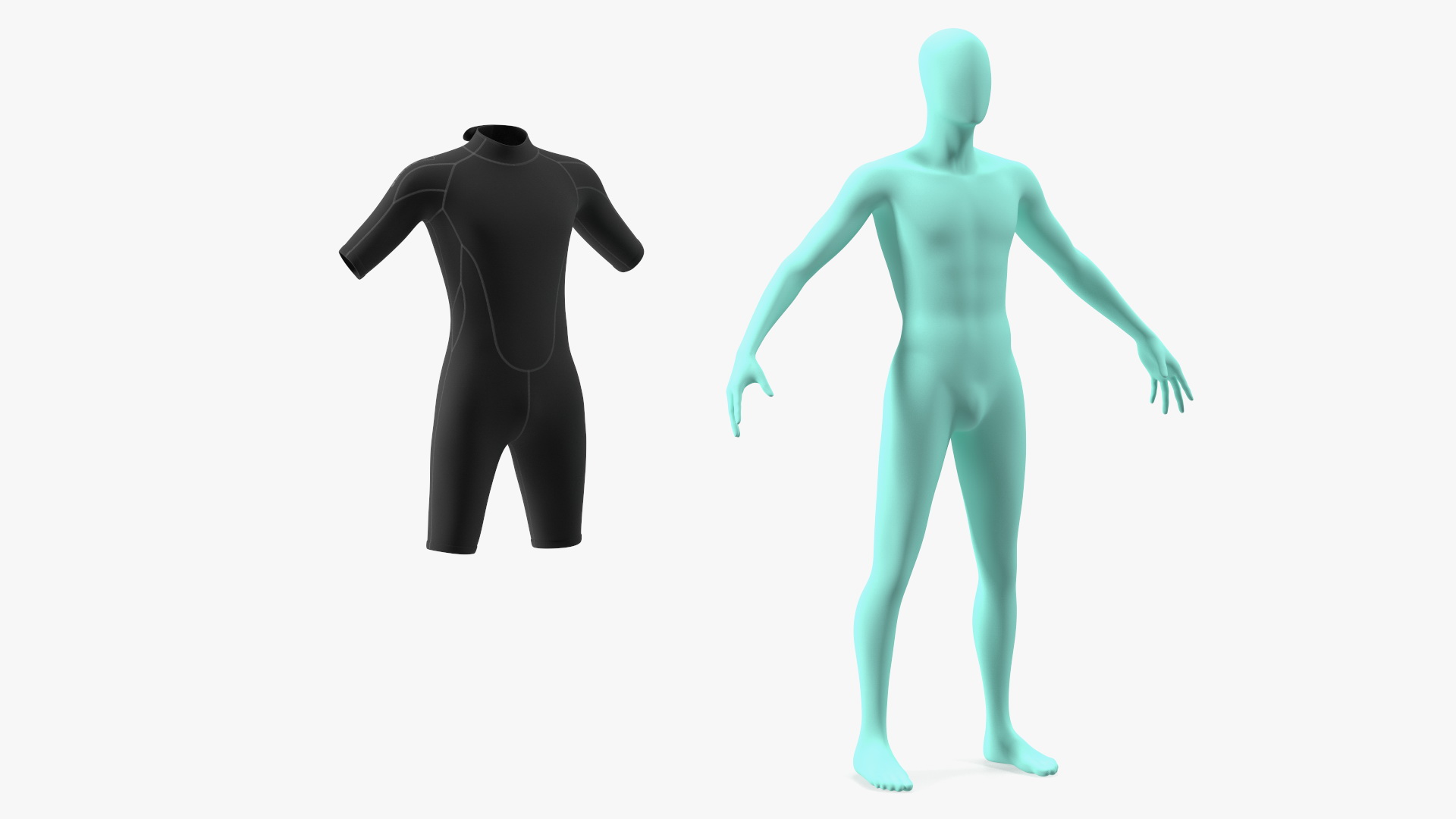 Man Wetsuit Black Shorty Version 3D