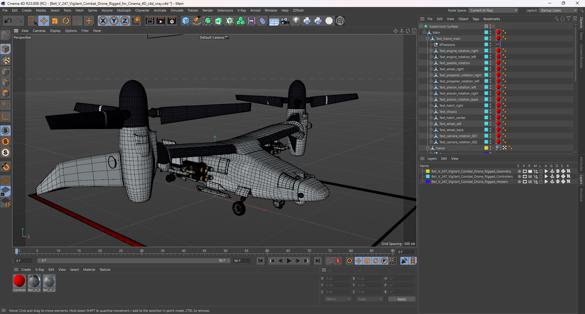 3D Bell V 247 Vigilant Combat Drone Rigged for Cinema 4D model