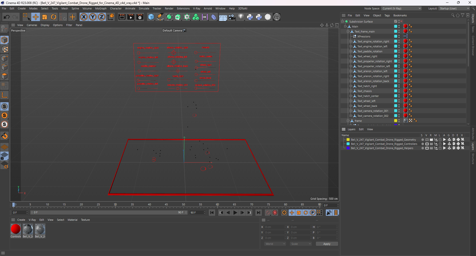 3D Bell V 247 Vigilant Combat Drone Rigged for Cinema 4D model