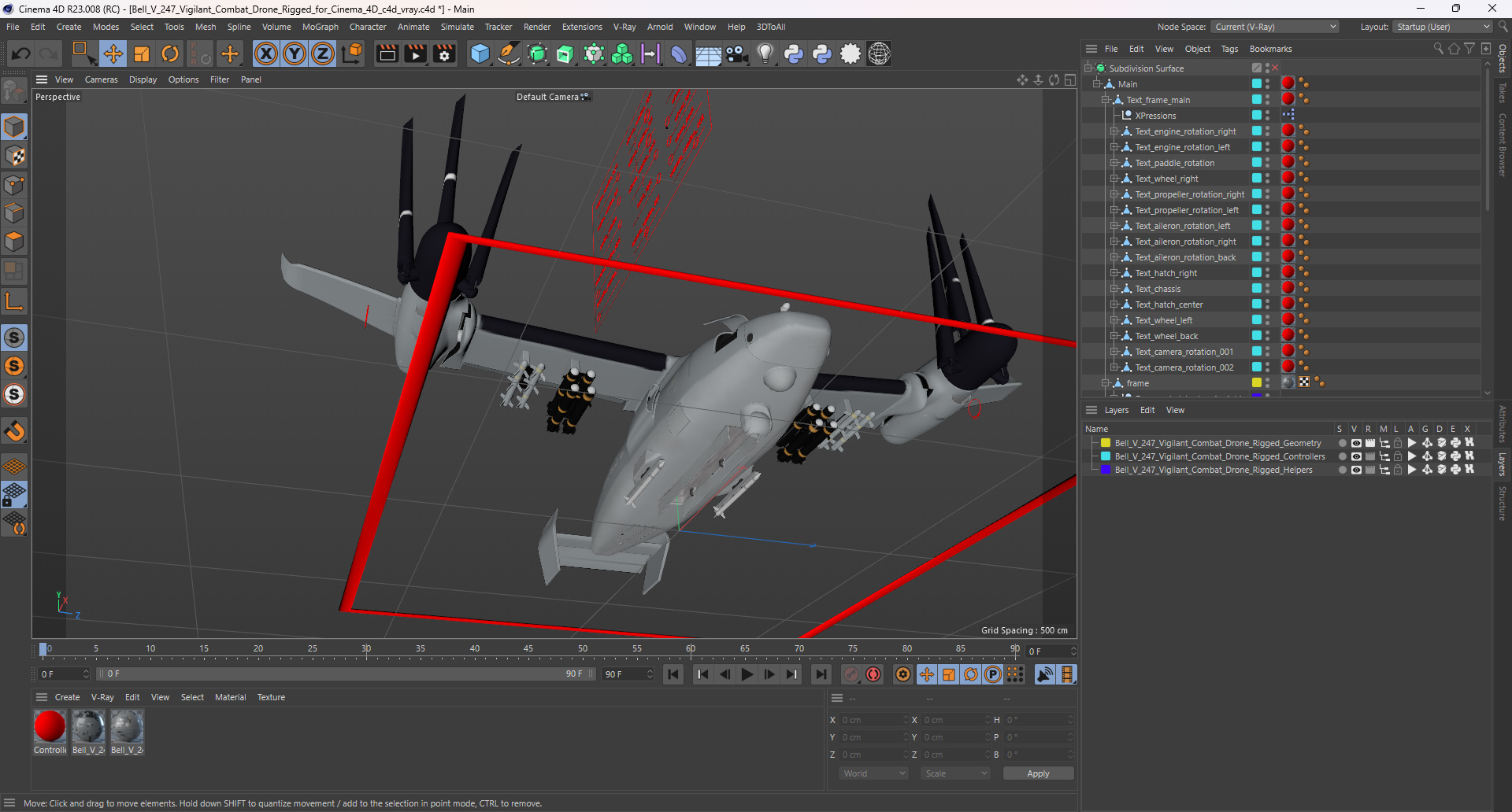 3D Bell V 247 Vigilant Combat Drone Rigged for Cinema 4D model
