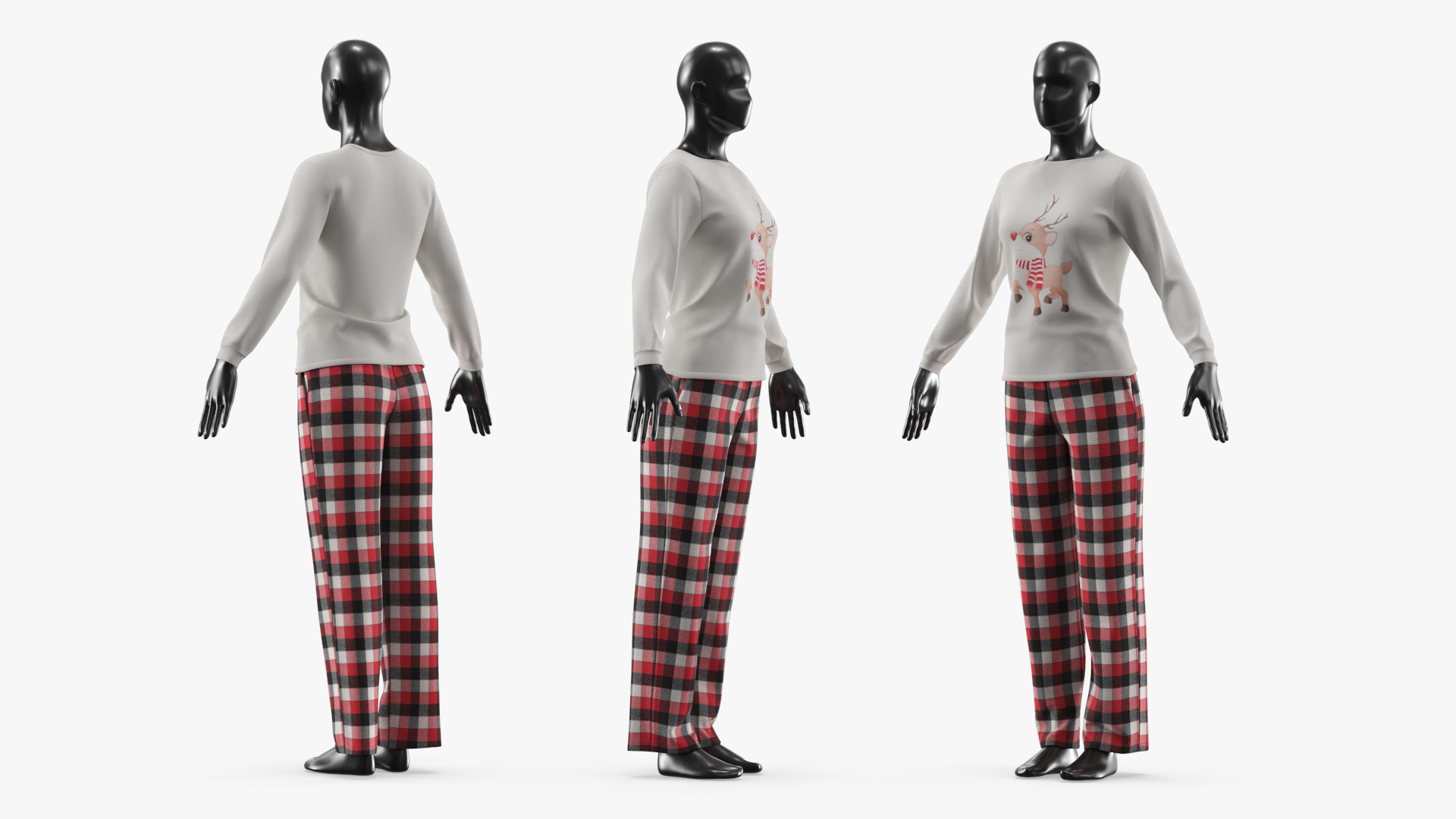 Womens Pajama Set with Deer Print Red Black White - view 2