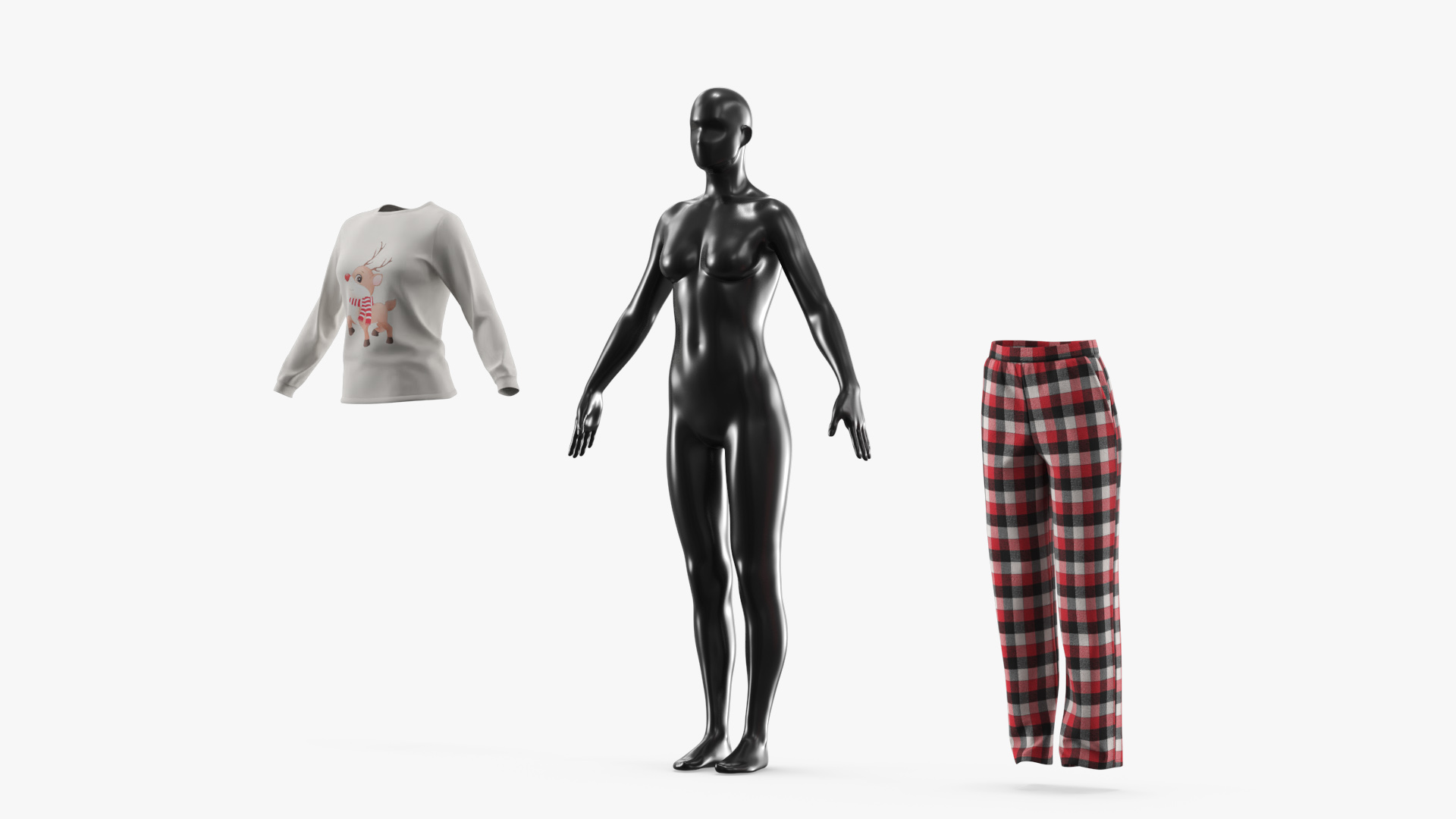 Womens Pajama Set with Deer Print Red Black White - view 7