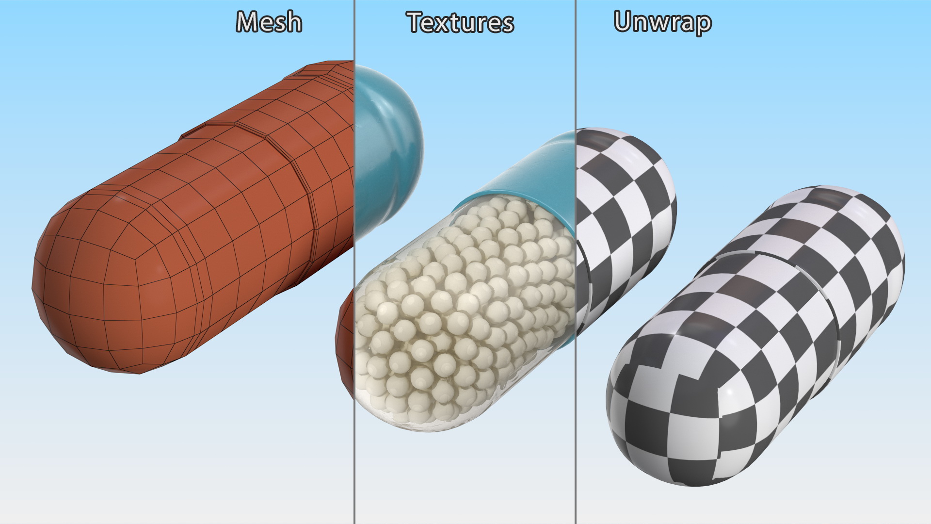 3D model Blue and White Granule Capsule