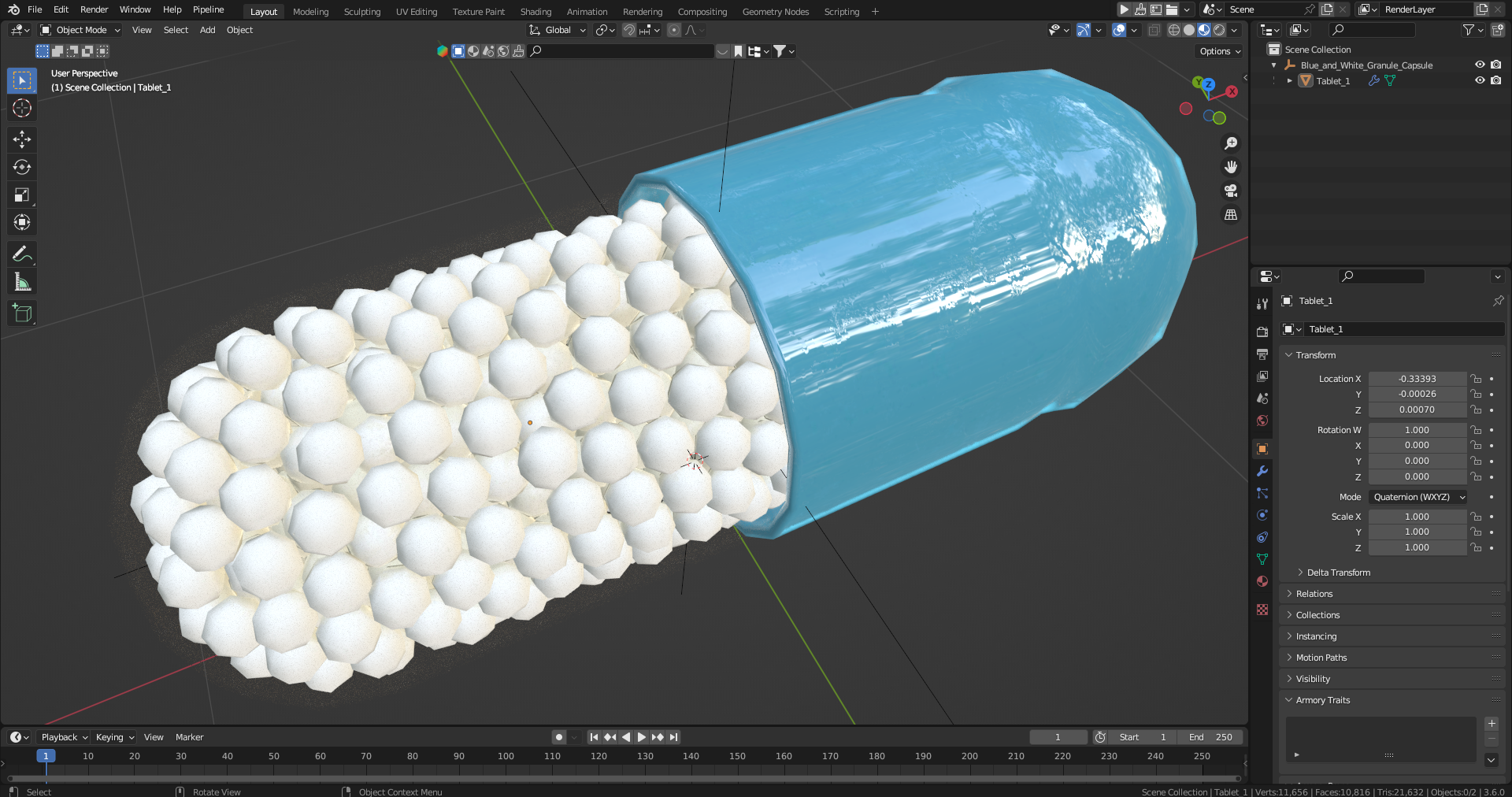 3D model Blue and White Granule Capsule
