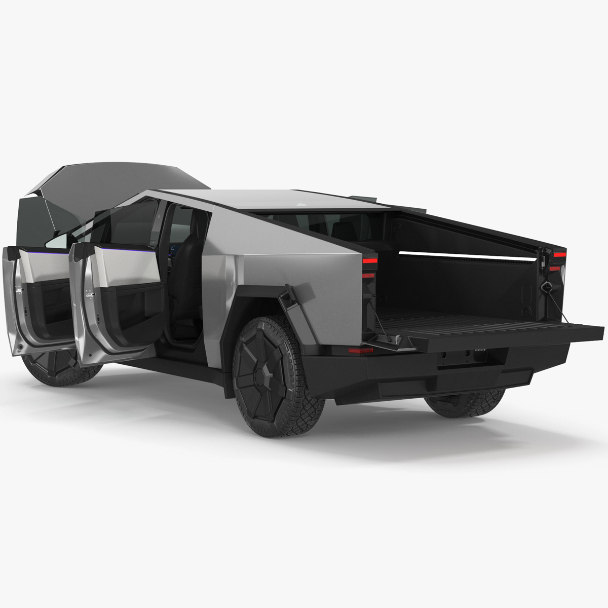 Futuristic Electric Truck Tesla 2024 Silver Lights On Rigged for Cinema 4D 3D model