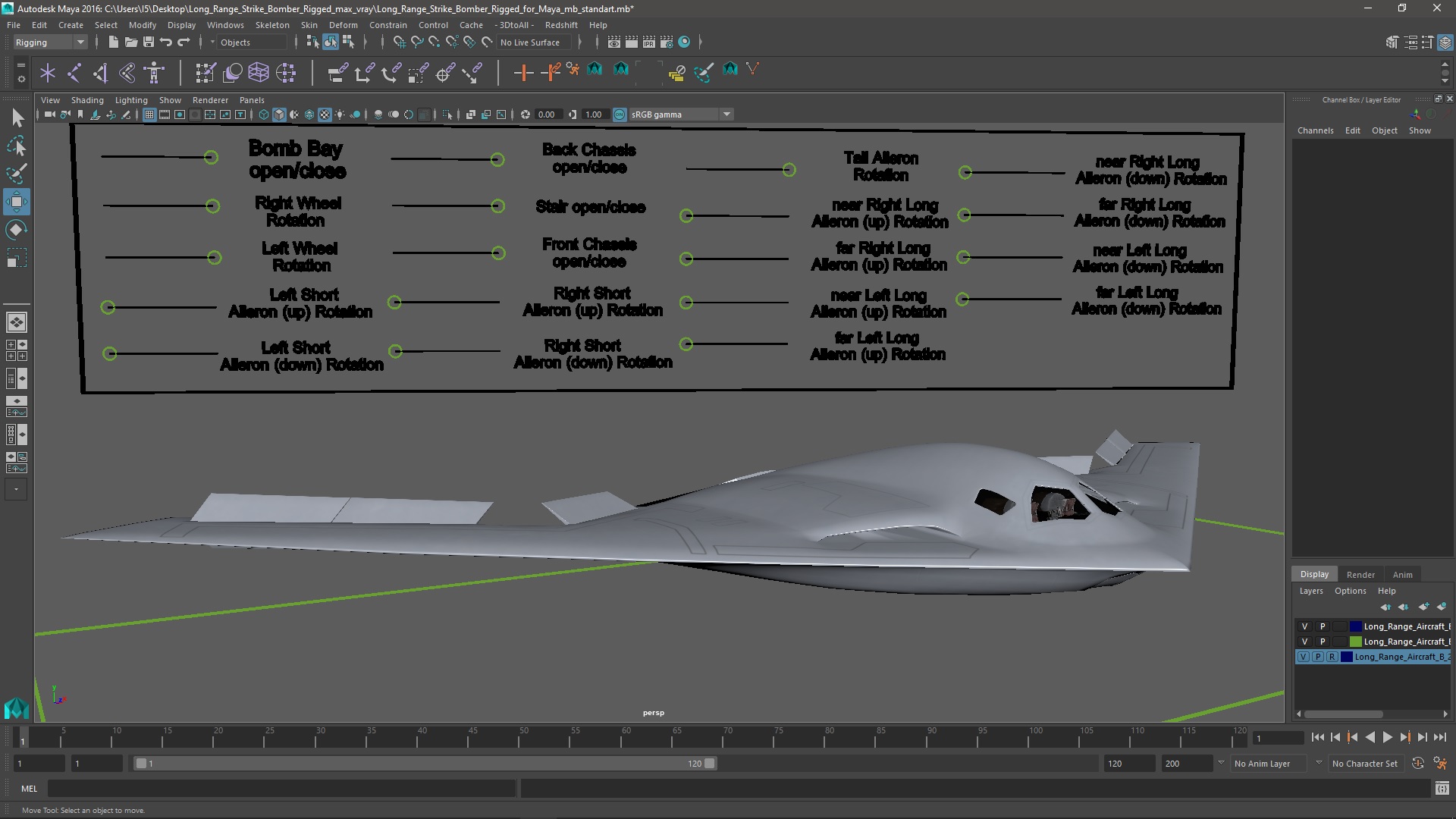 3D model Long Range Strike Bomber Rigged for Maya