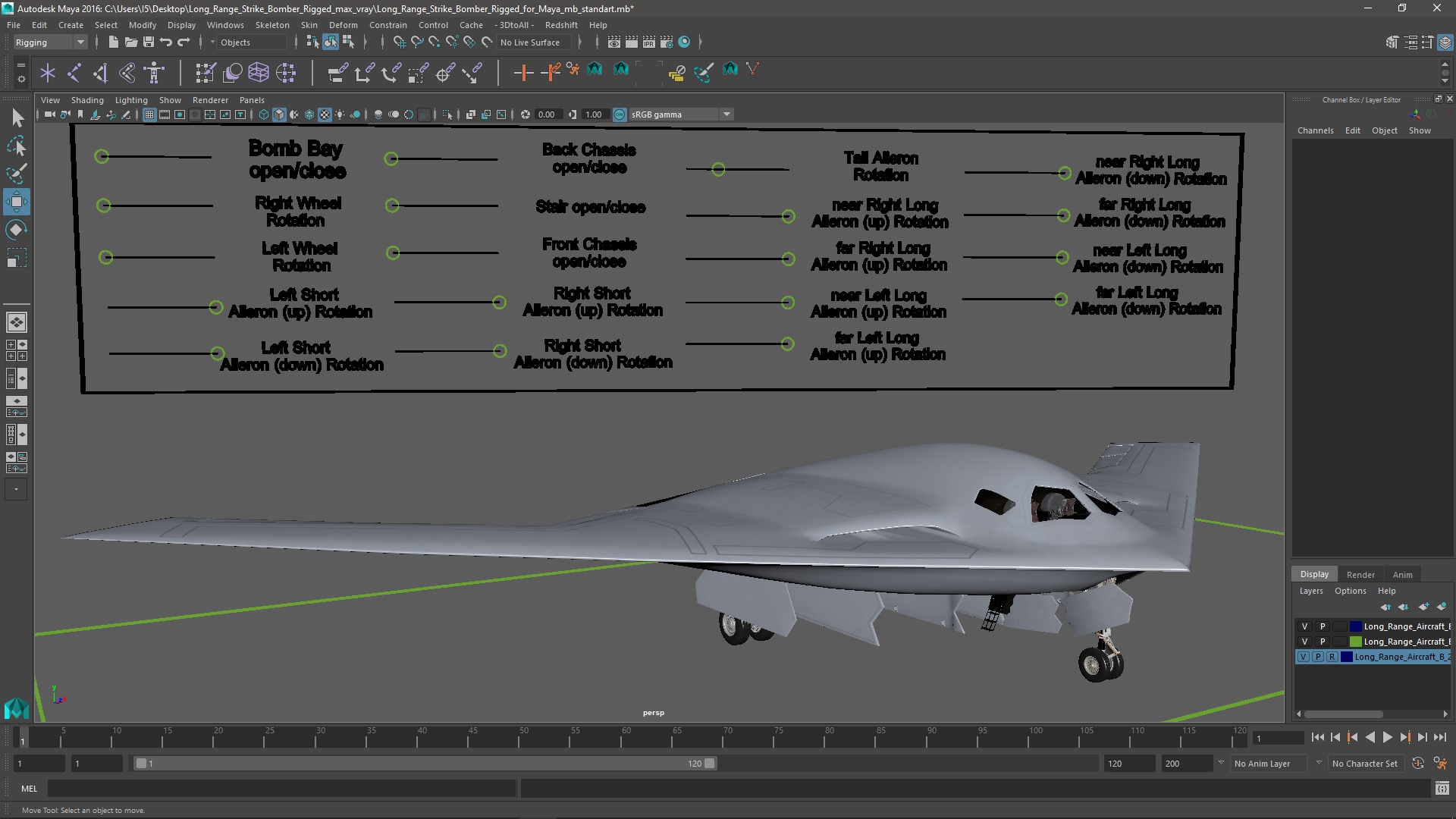 3D model Long Range Strike Bomber Rigged for Maya