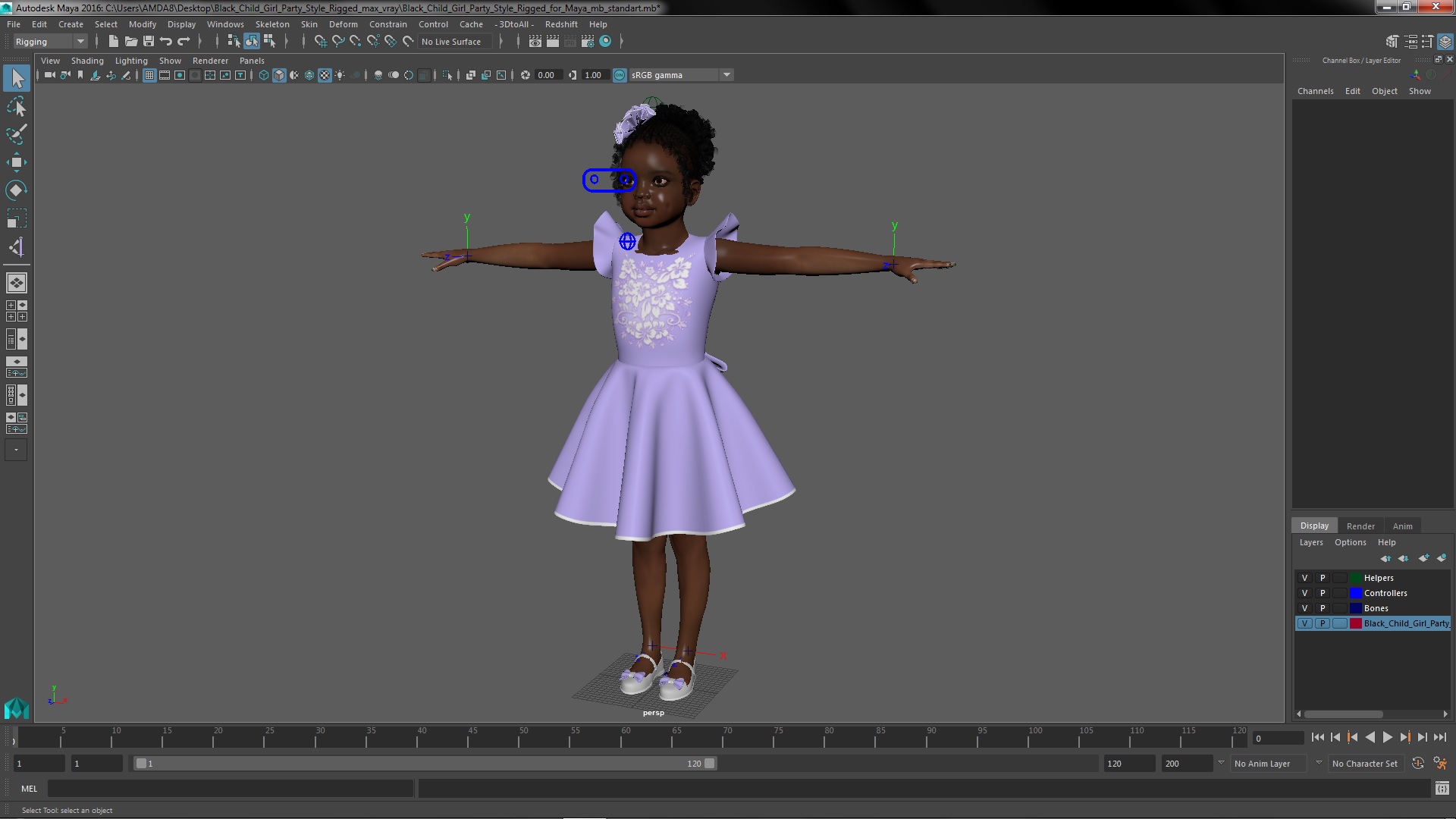 Black Child Girl Party Style Rigged for Maya 3D model