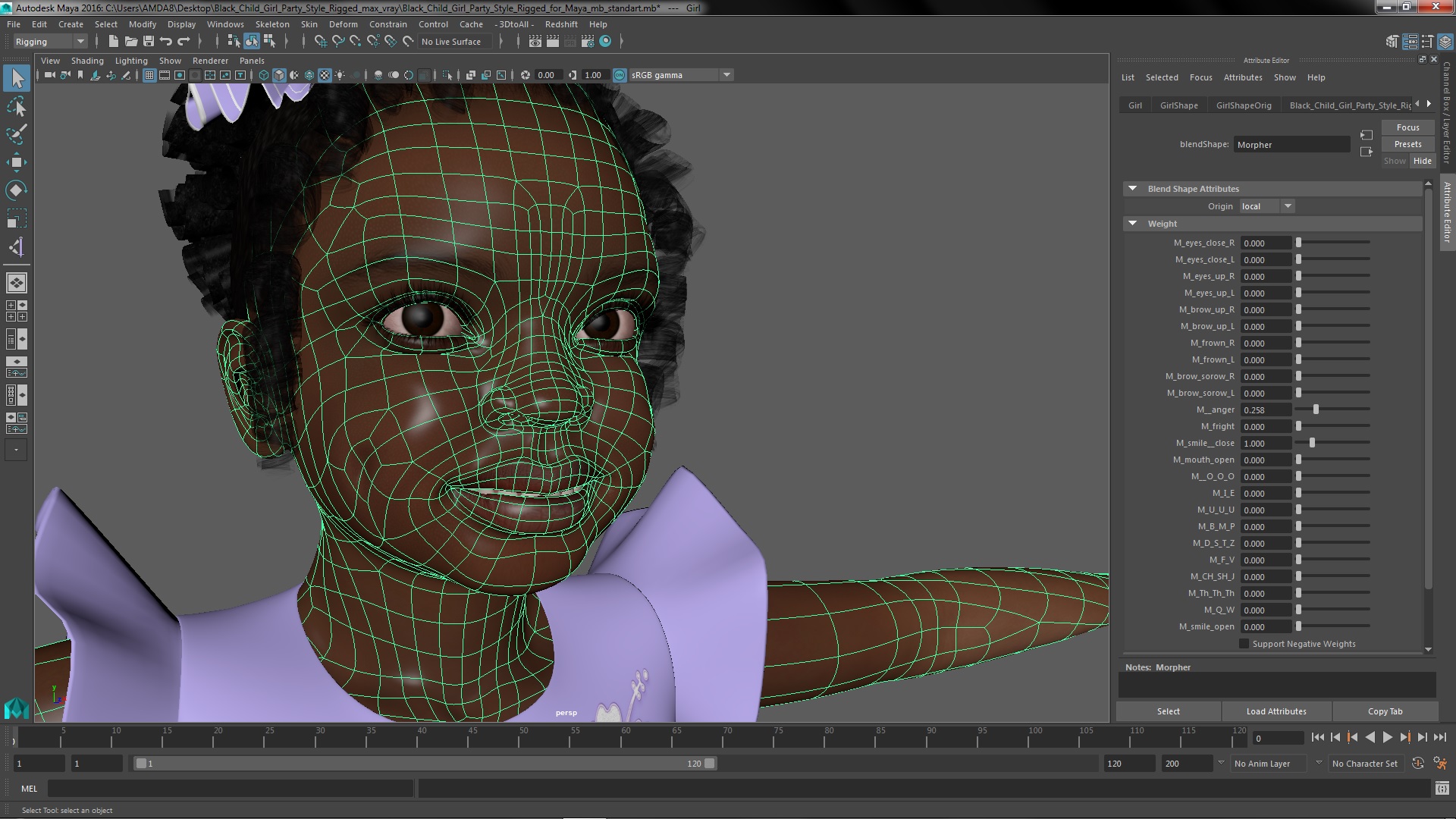 Black Child Girl Party Style Rigged for Maya 3D model