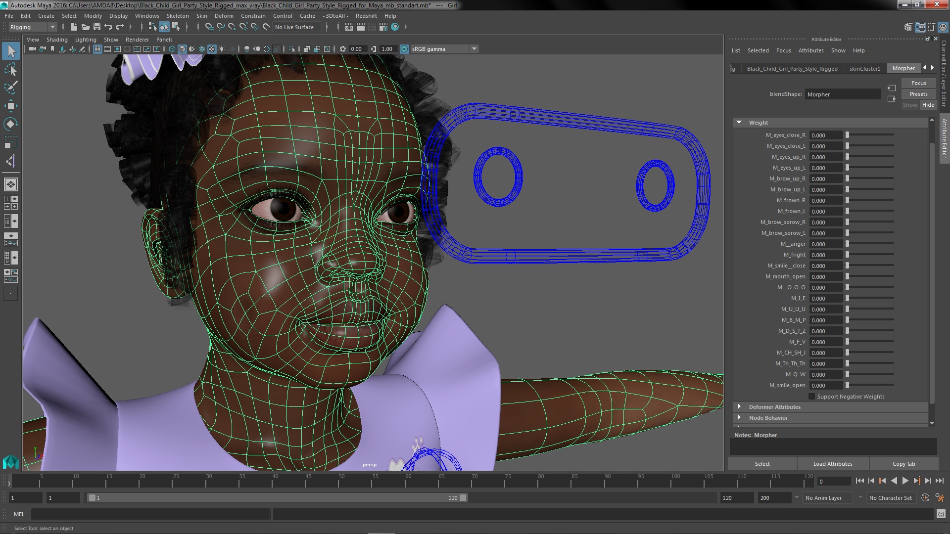 Black Child Girl Party Style Rigged for Maya 3D model