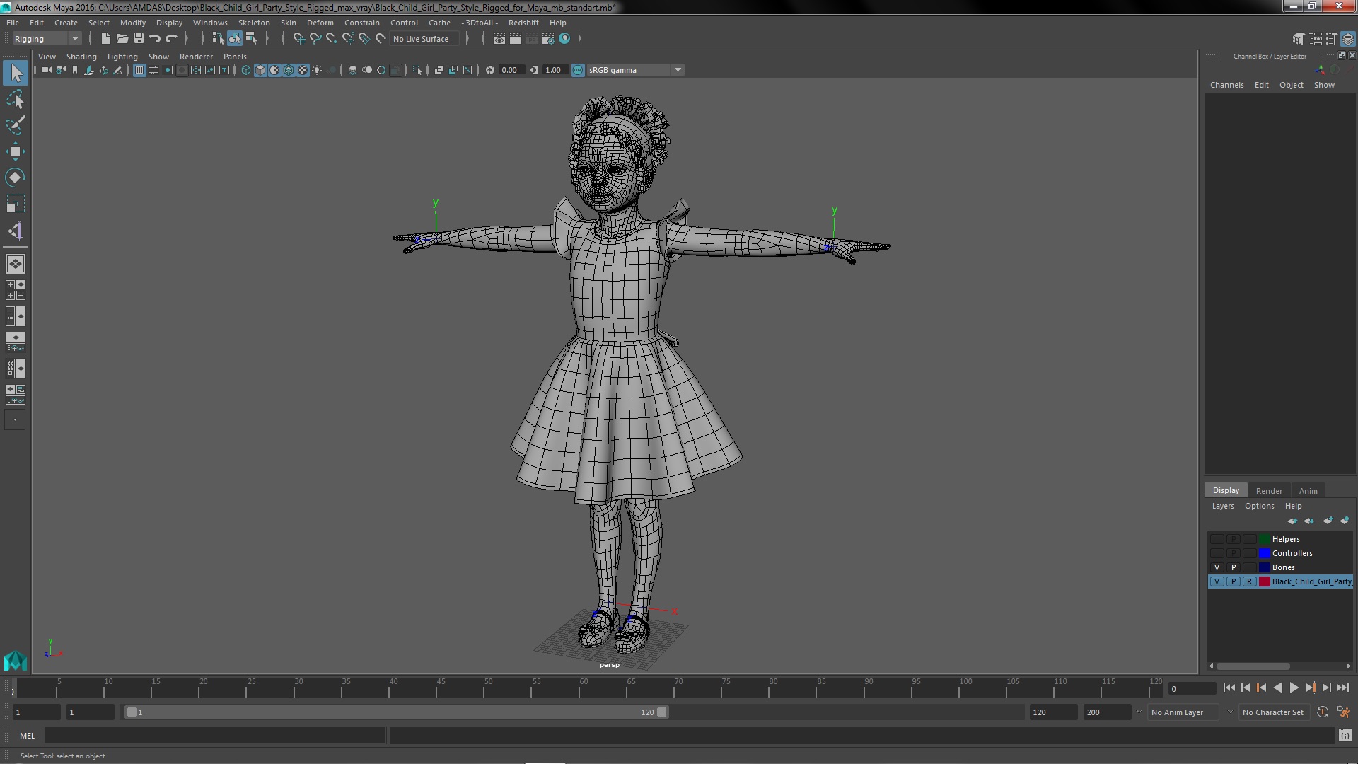 Black Child Girl Party Style Rigged for Maya 3D model