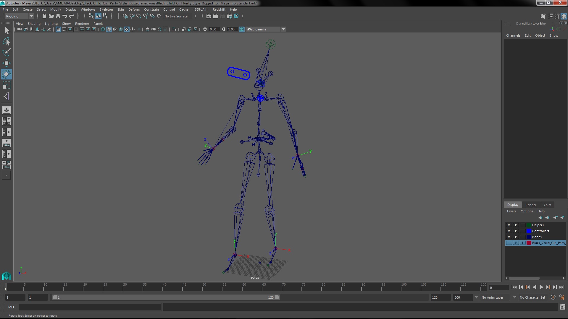 Black Child Girl Party Style Rigged for Maya 3D model