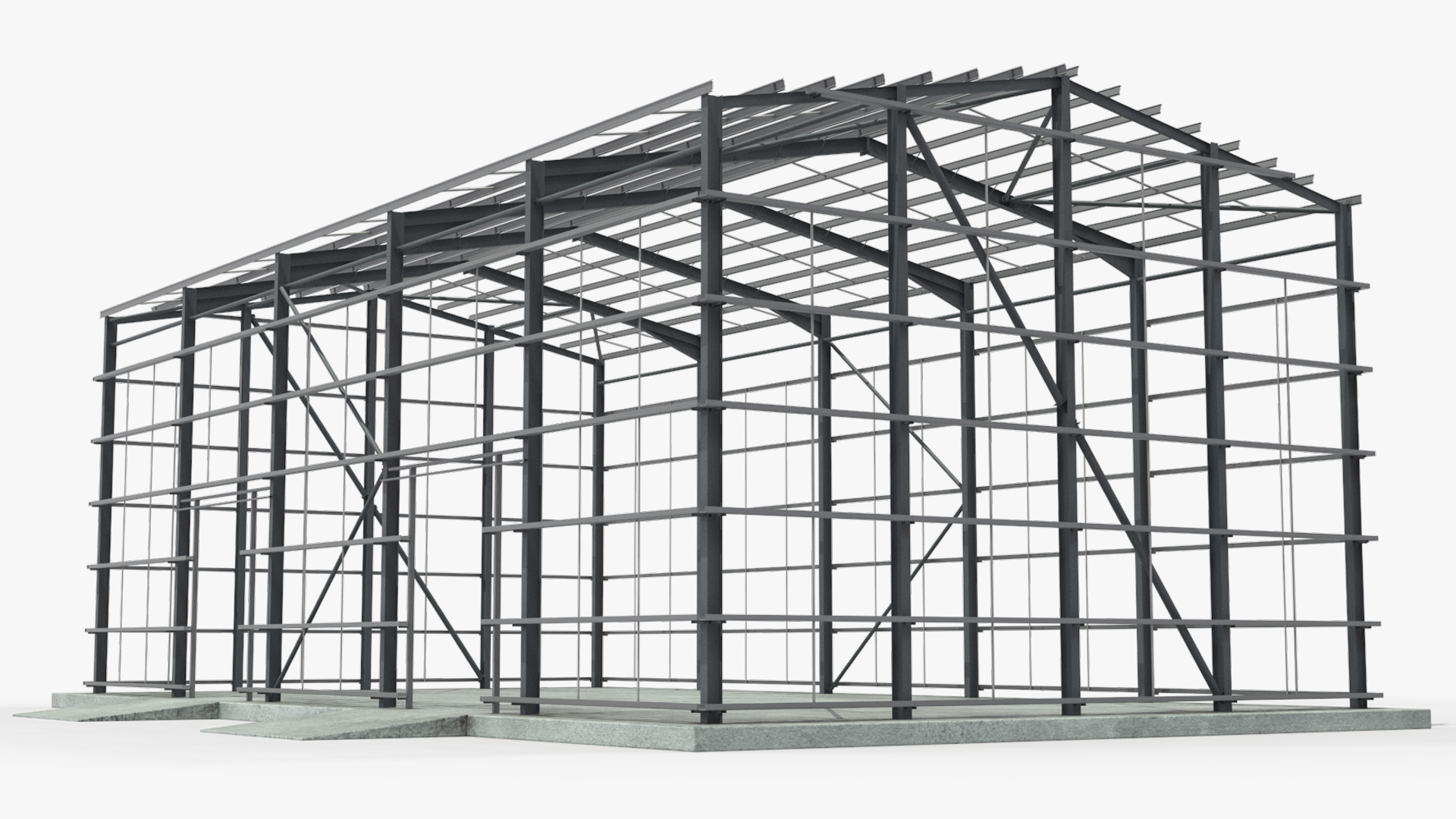 Industrial Steel Frame Hangar with Foundation - view 3