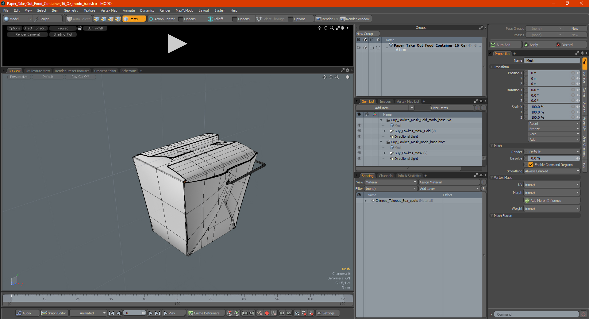 3D model Paper Take Out Food Container 16 Oz