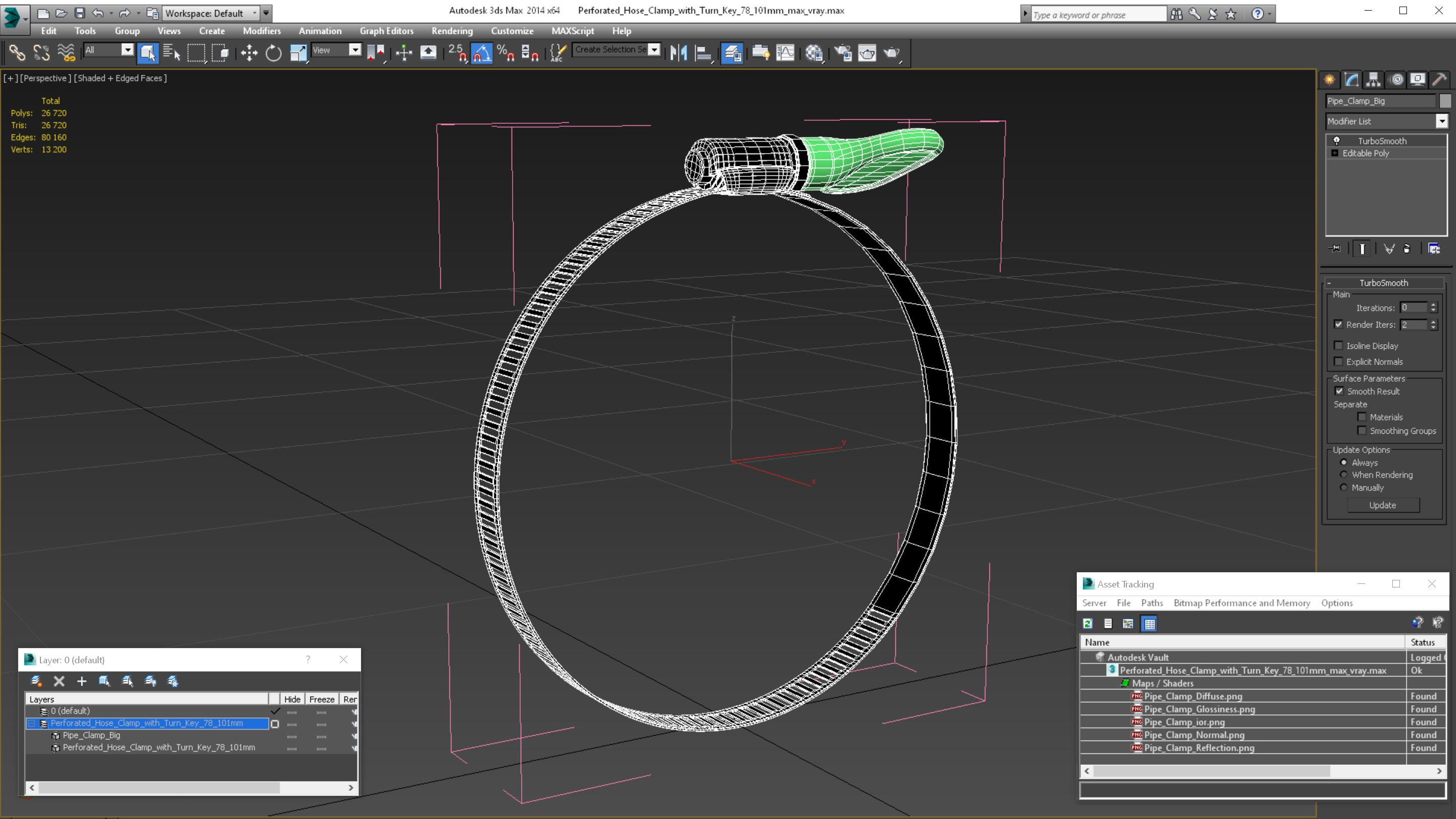Perforated Hose Clamp with Turn Key 78 101mm 3D model