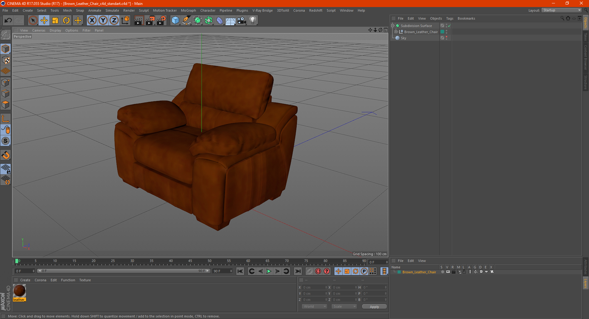 Brown Leather Chair 3D model