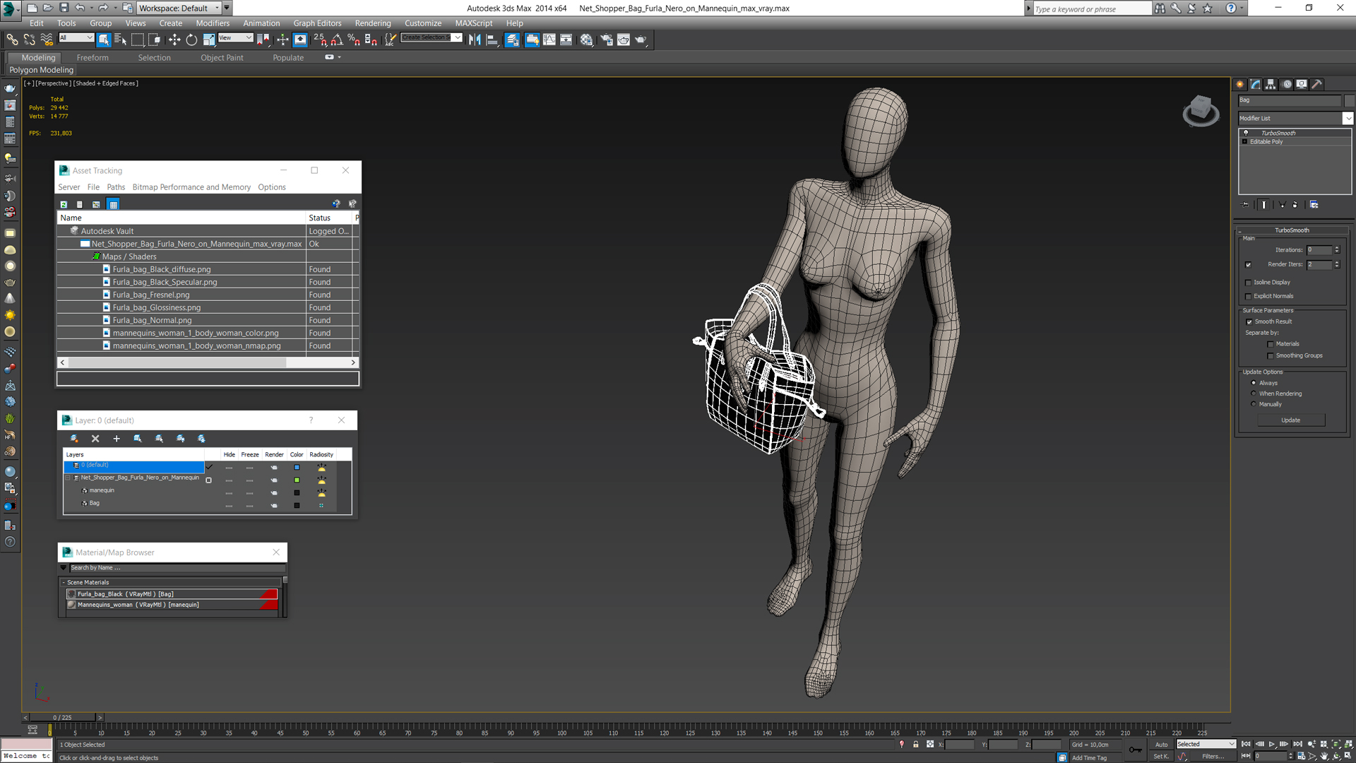 Net Shopper Bag Furla Nero on Mannequin 3D model