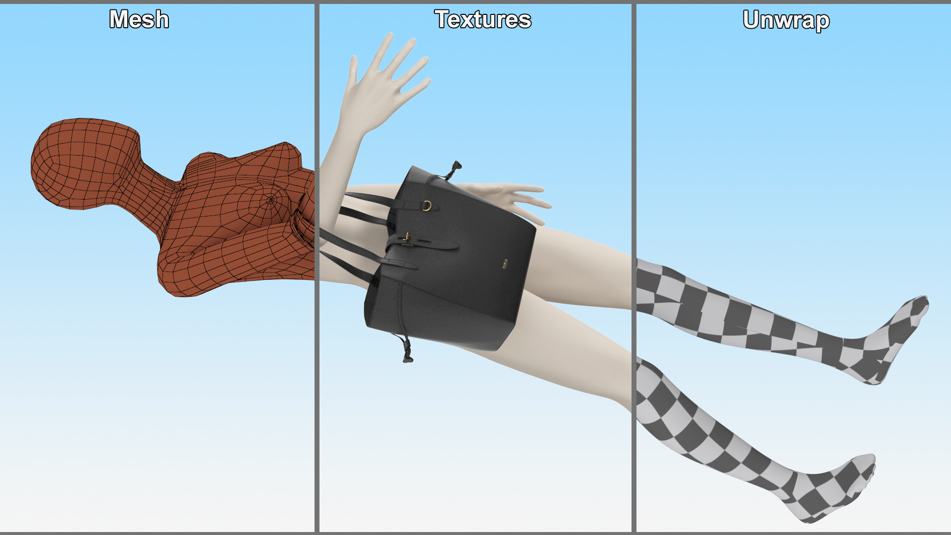 Net Shopper Bag Furla Nero on Mannequin 3D model