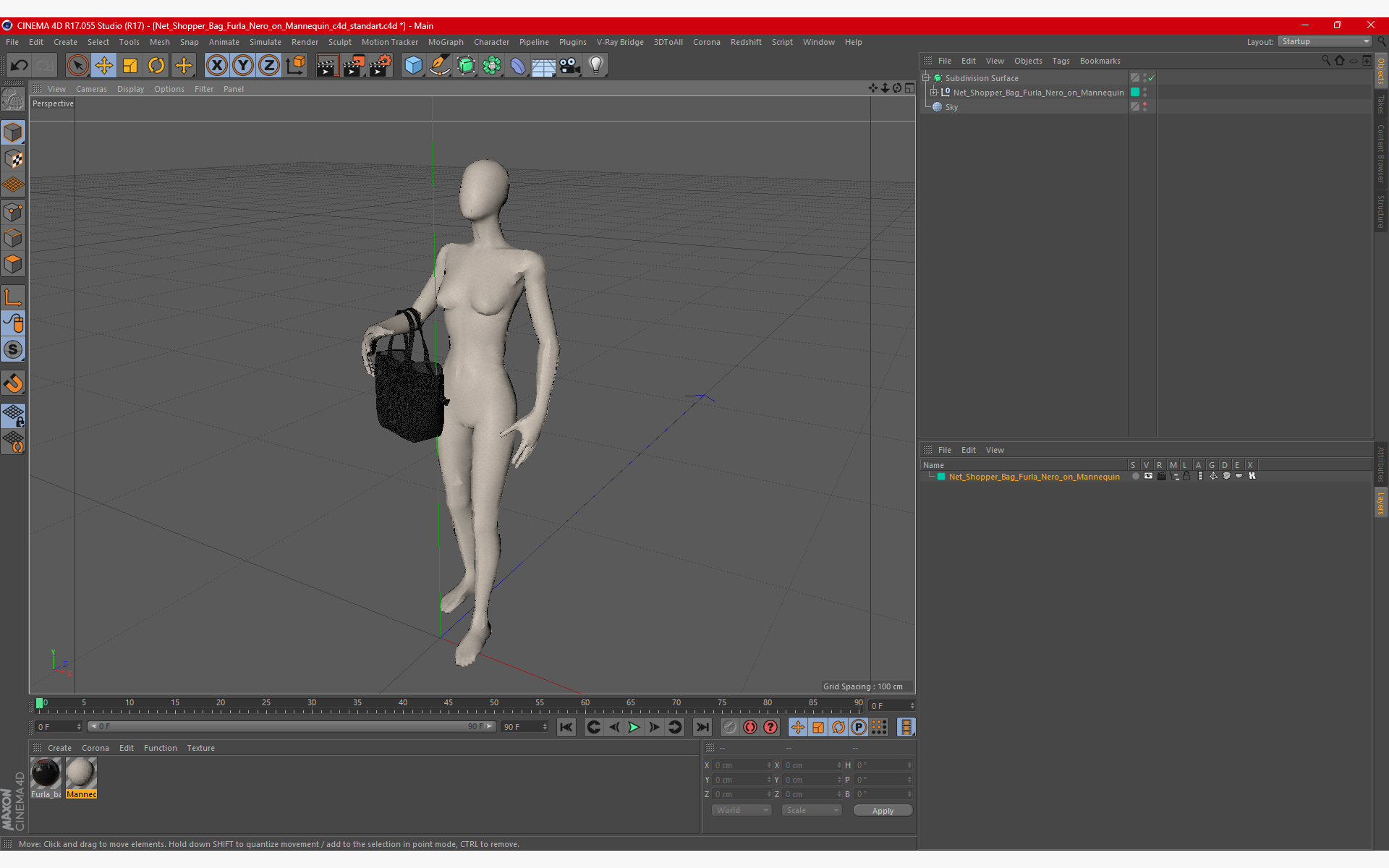 Net Shopper Bag Furla Nero on Mannequin 3D model
