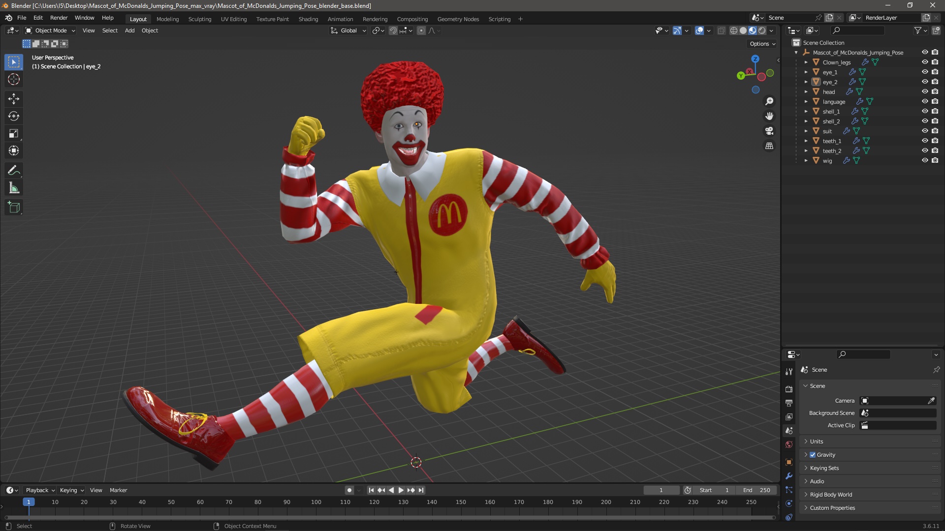 Mascot of McDonalds Jumping Pose 3D