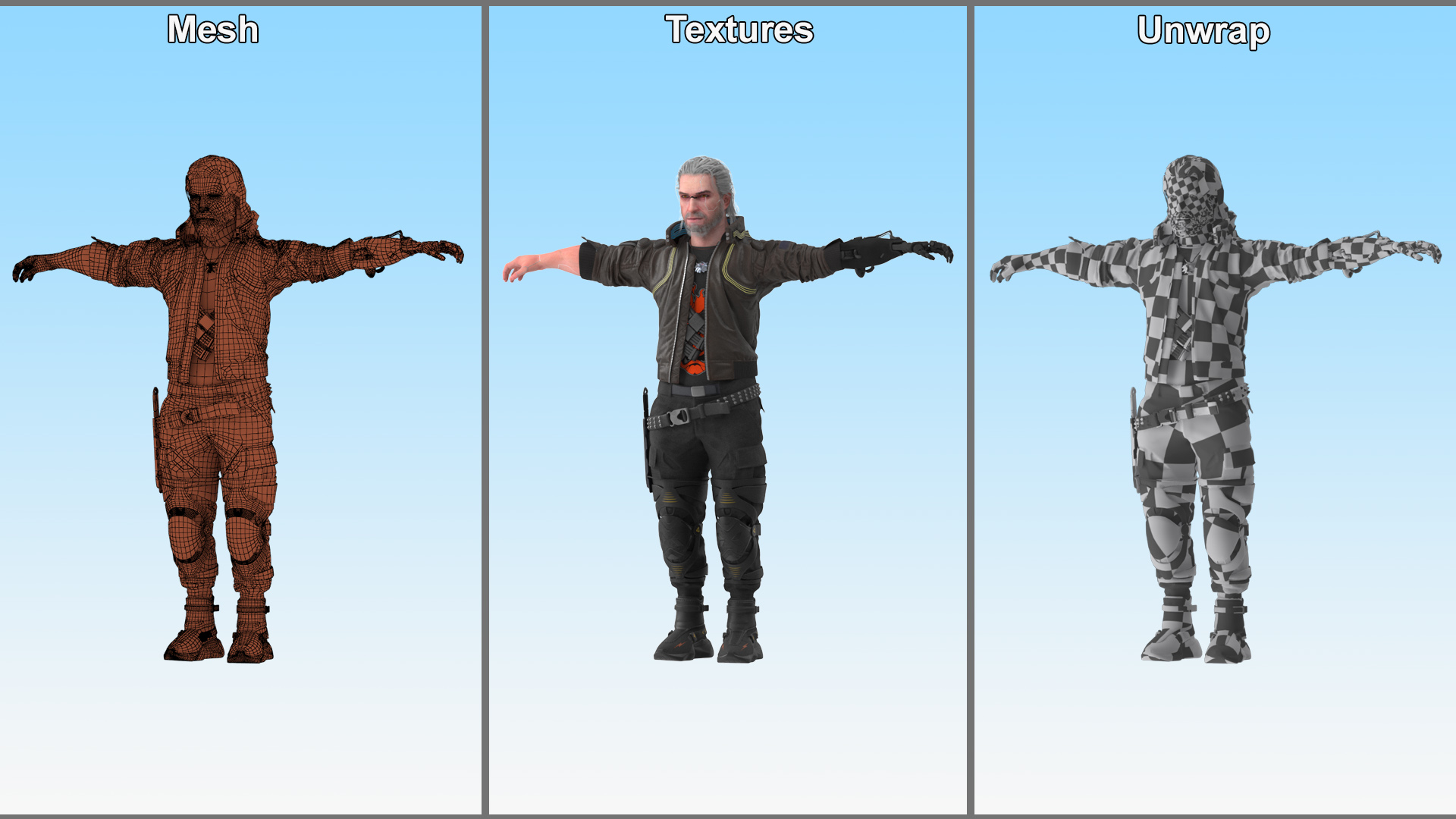 3D Cyberpunk 2077 Geralt Character T-Pose model