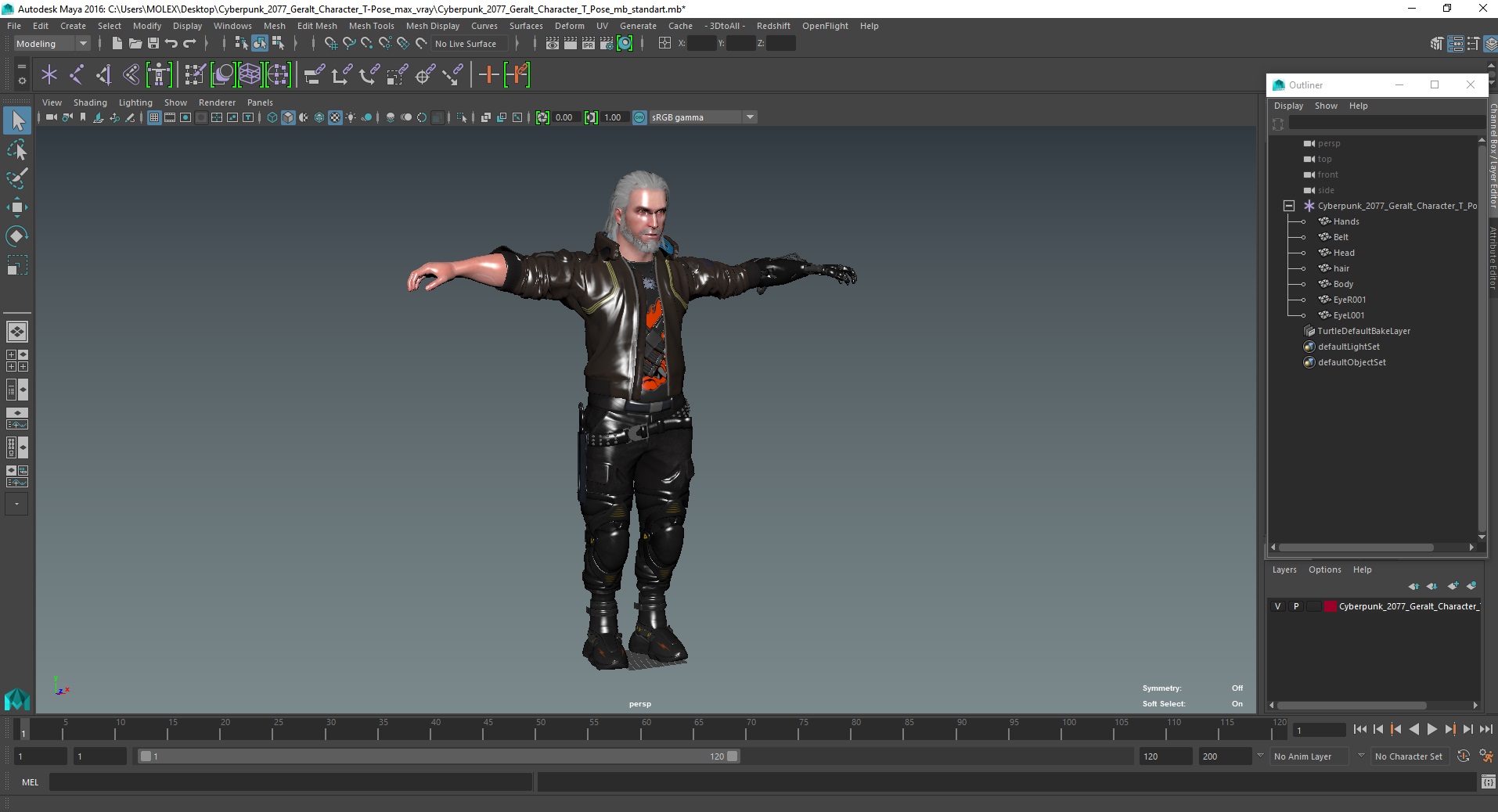 3D Cyberpunk 2077 Geralt Character T-Pose model