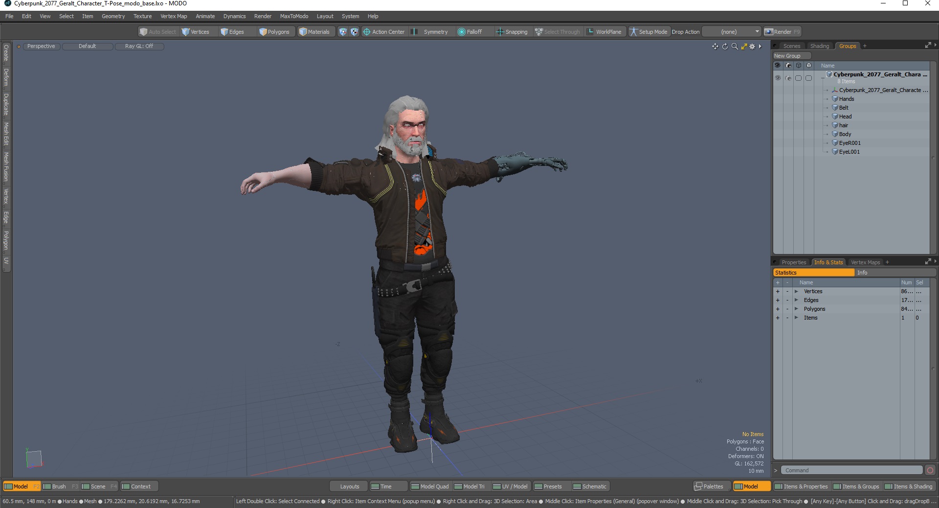 3D Cyberpunk 2077 Geralt Character T-Pose model