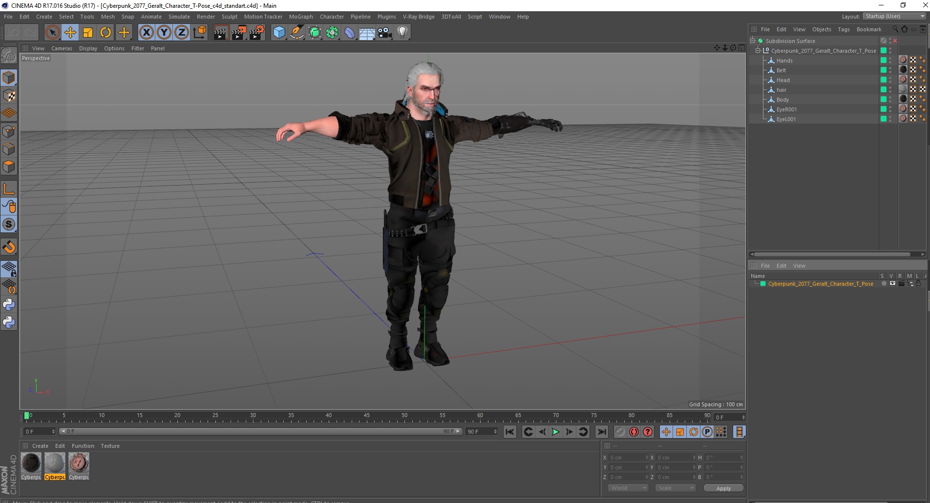 3D Cyberpunk 2077 Geralt Character T-Pose model