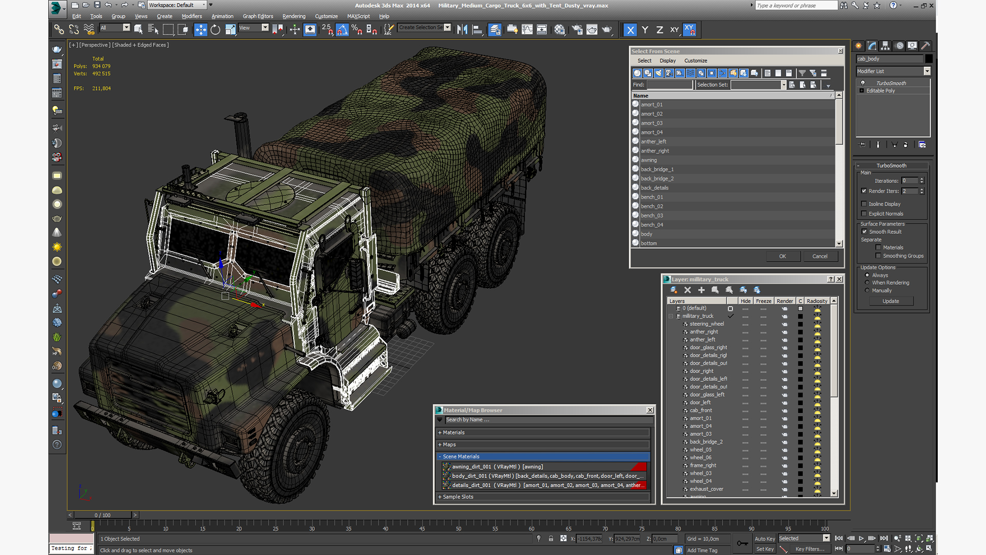 Military Medium Cargo Truck 6x6 with Tent Dusty 3D
