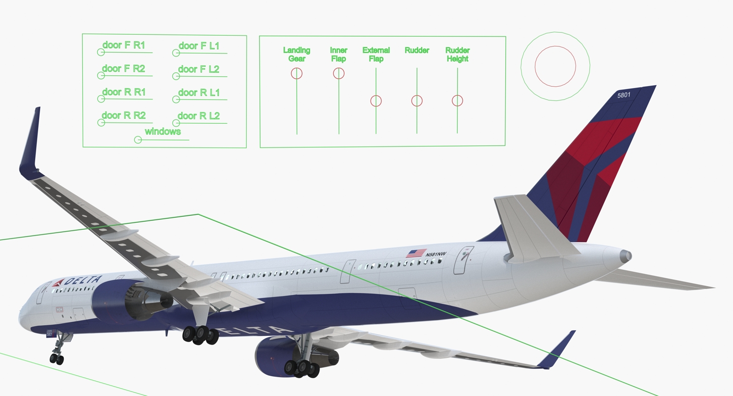 3D Boeing 757 300 with Interior and Cockpit Delta Air Lines Rigged model