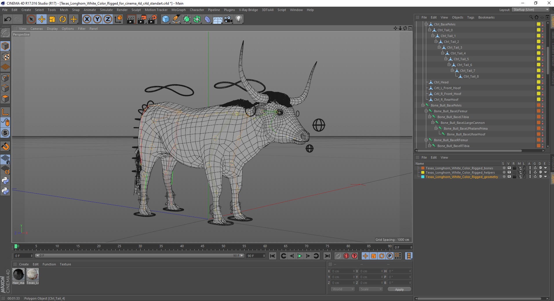 Texas Longhorn White Color Rigged for Cinema 4D 3D